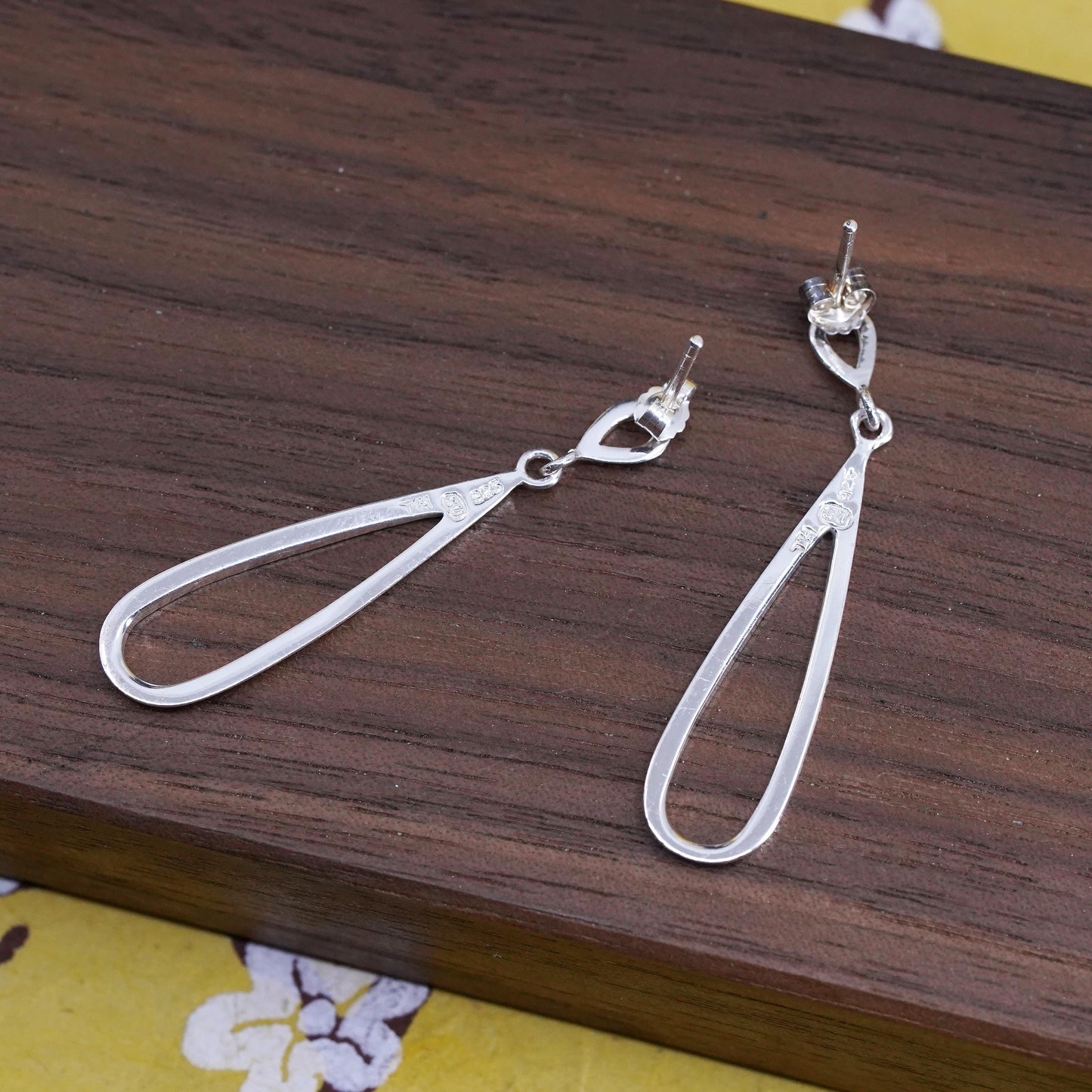 Vintage Sterling silver handmade earrings, 925 teardrop drops