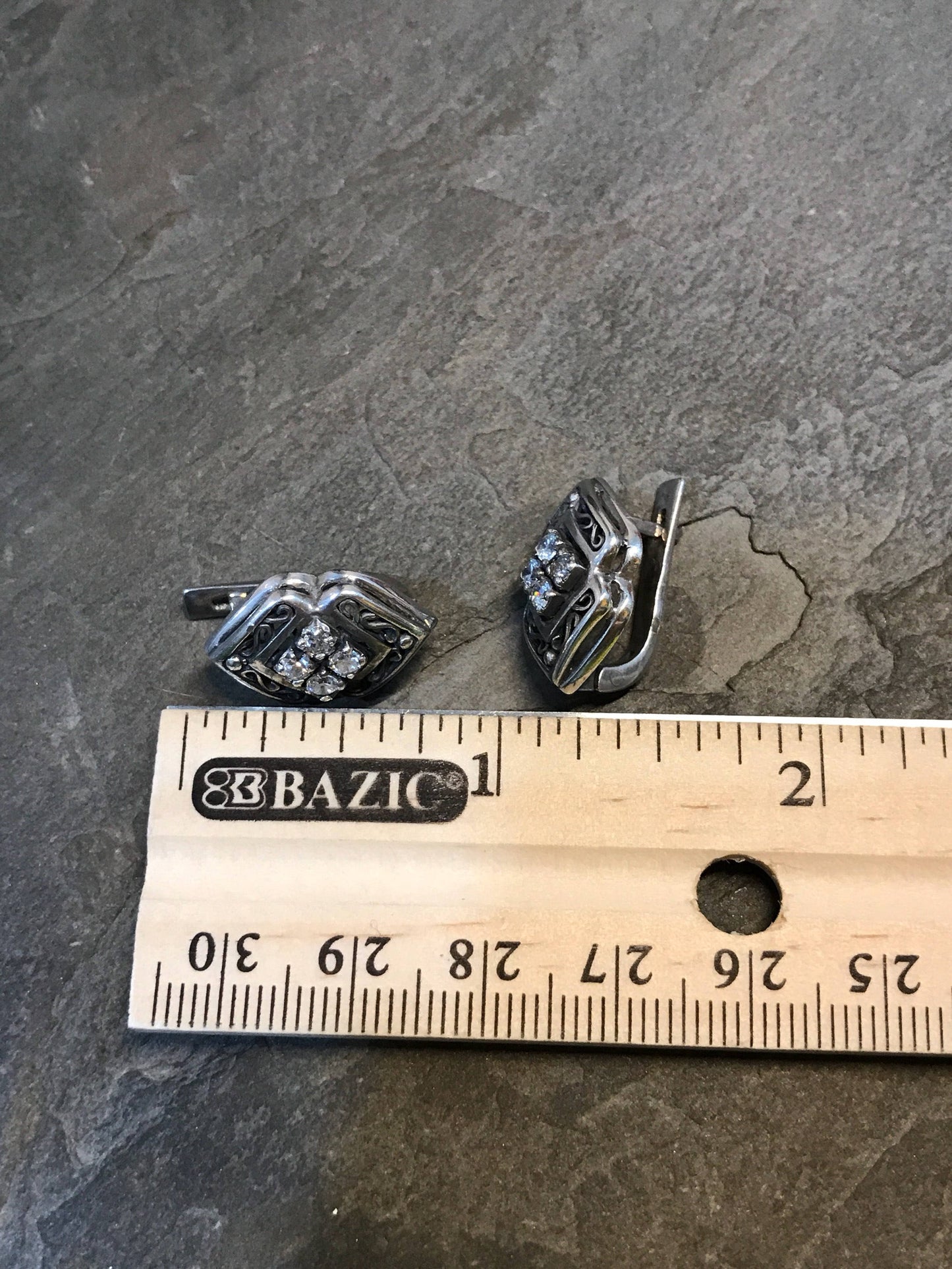 VTG 8XAA Sterling silver handmade earrings, 925 studs w/ clear crystal