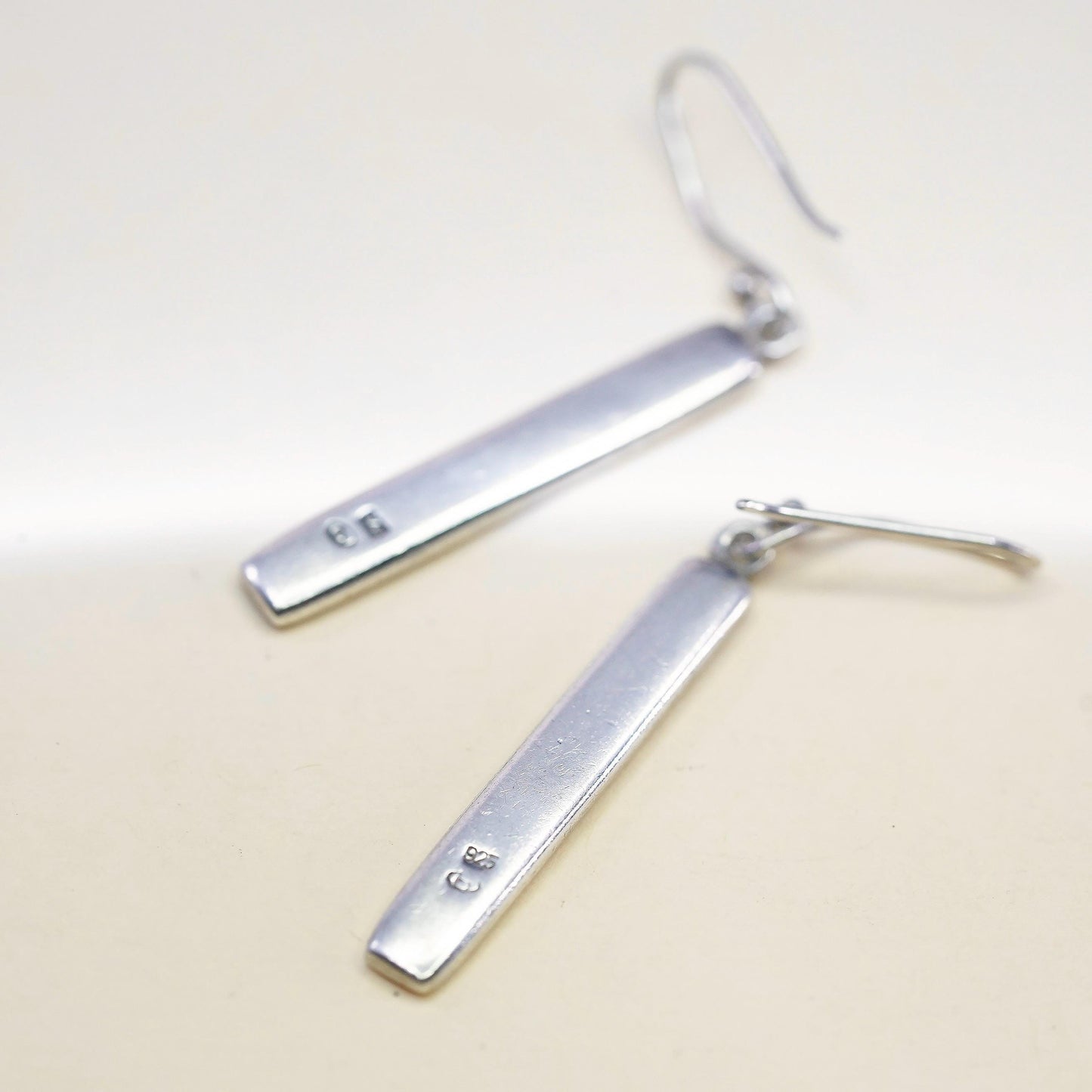 Vintage Sterling silver handmade earrings, 925 long dangles with enamel inlay