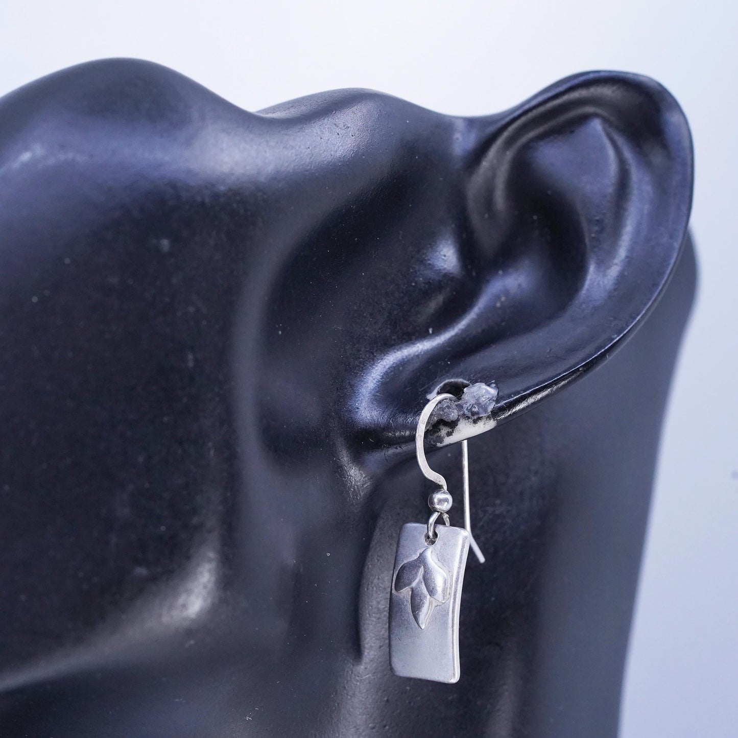 Vintage Sterling 925 silver handmade leaf tag earrings