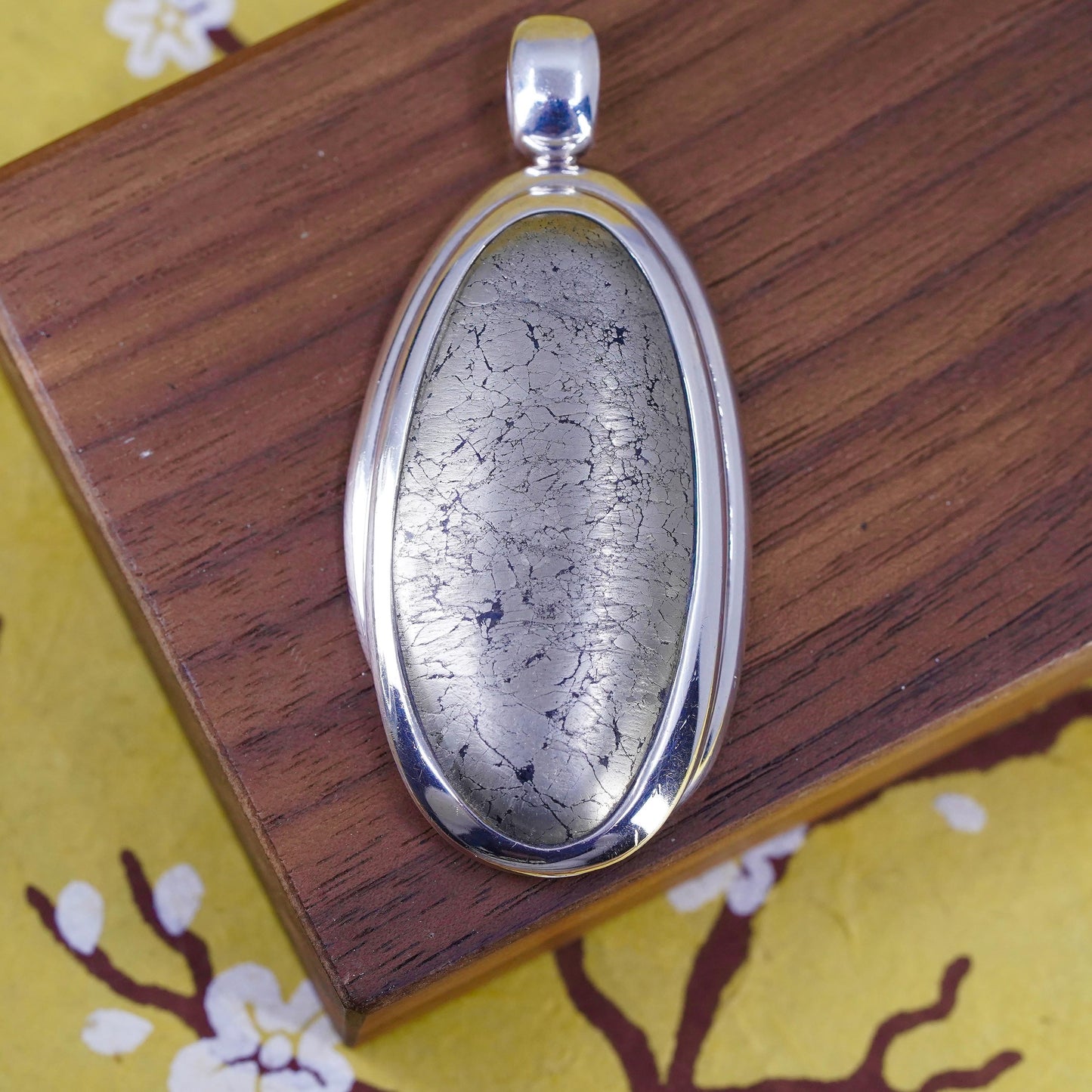 Vintage Barse Sterling 925 silver handmade oval pendant with Pyrite