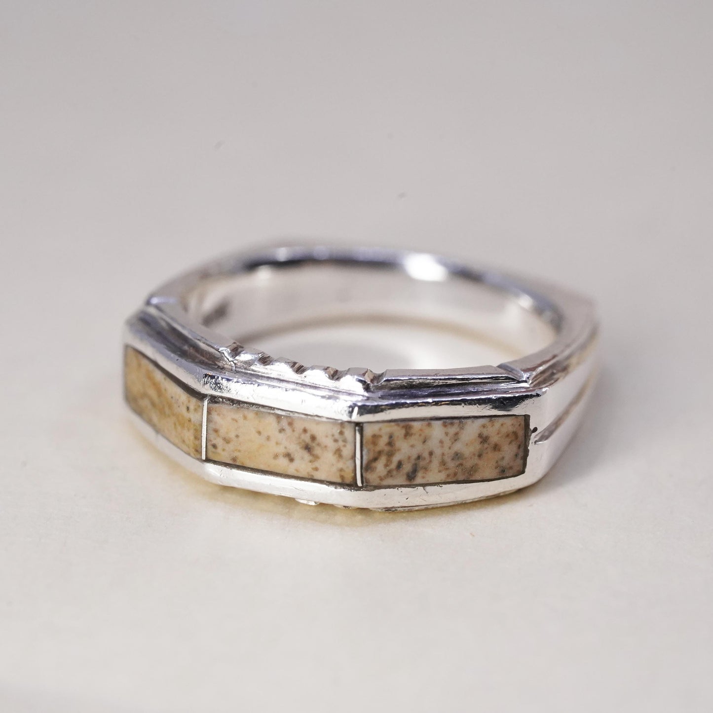 Size 7, vintage Sterling silver handmade ring, 925 band with Jasper inlay, Zuni