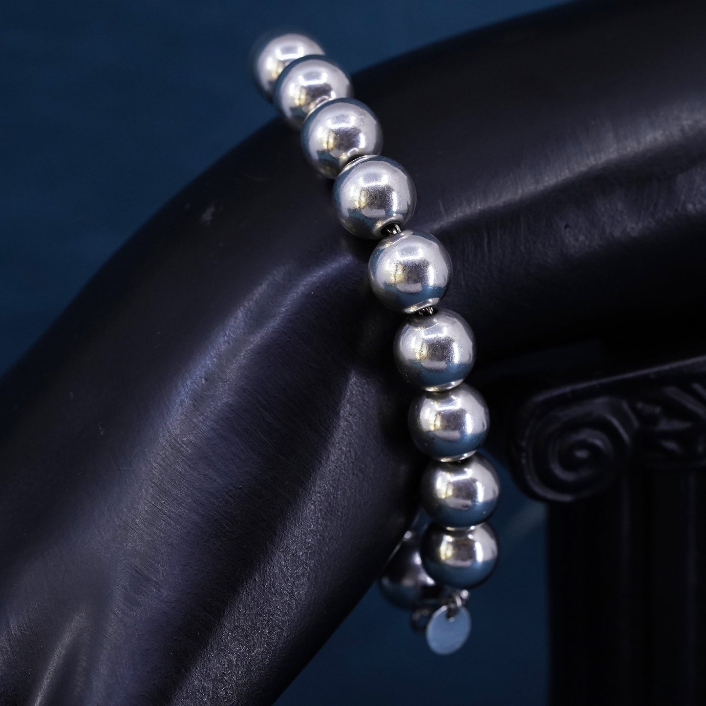 6.5”, Sterling silver handmade bracelet, 925 chain 10mm beads, men's bracelet