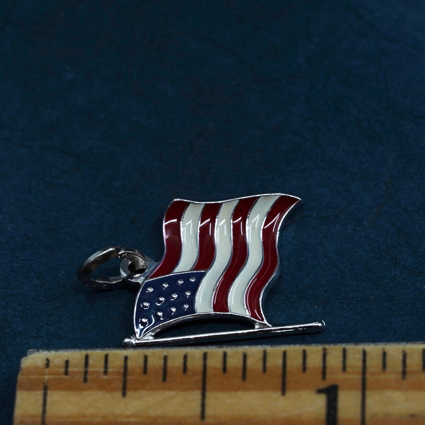 Vintage Sterling silver handmade pendant, 925 enamel American flag
