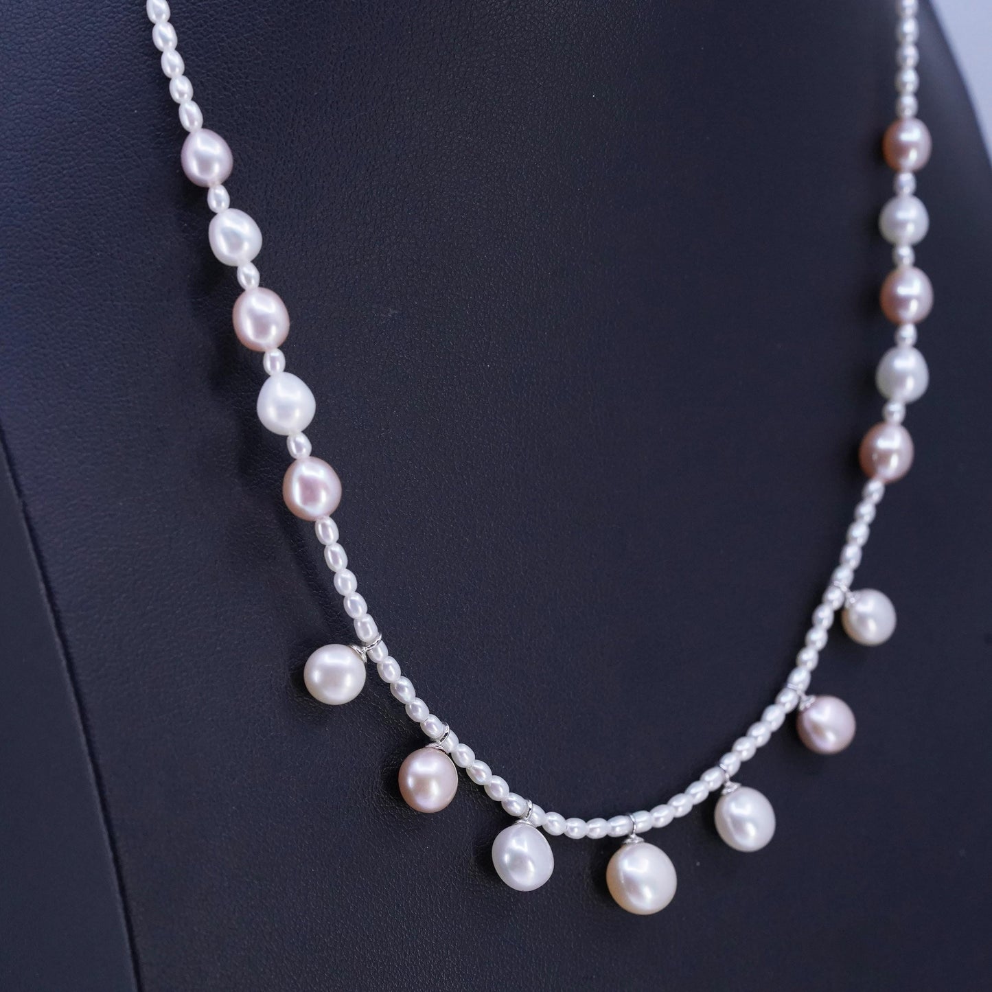 17", vintage freshwater pearl handmade necklace with Sterling 925 silver clasp