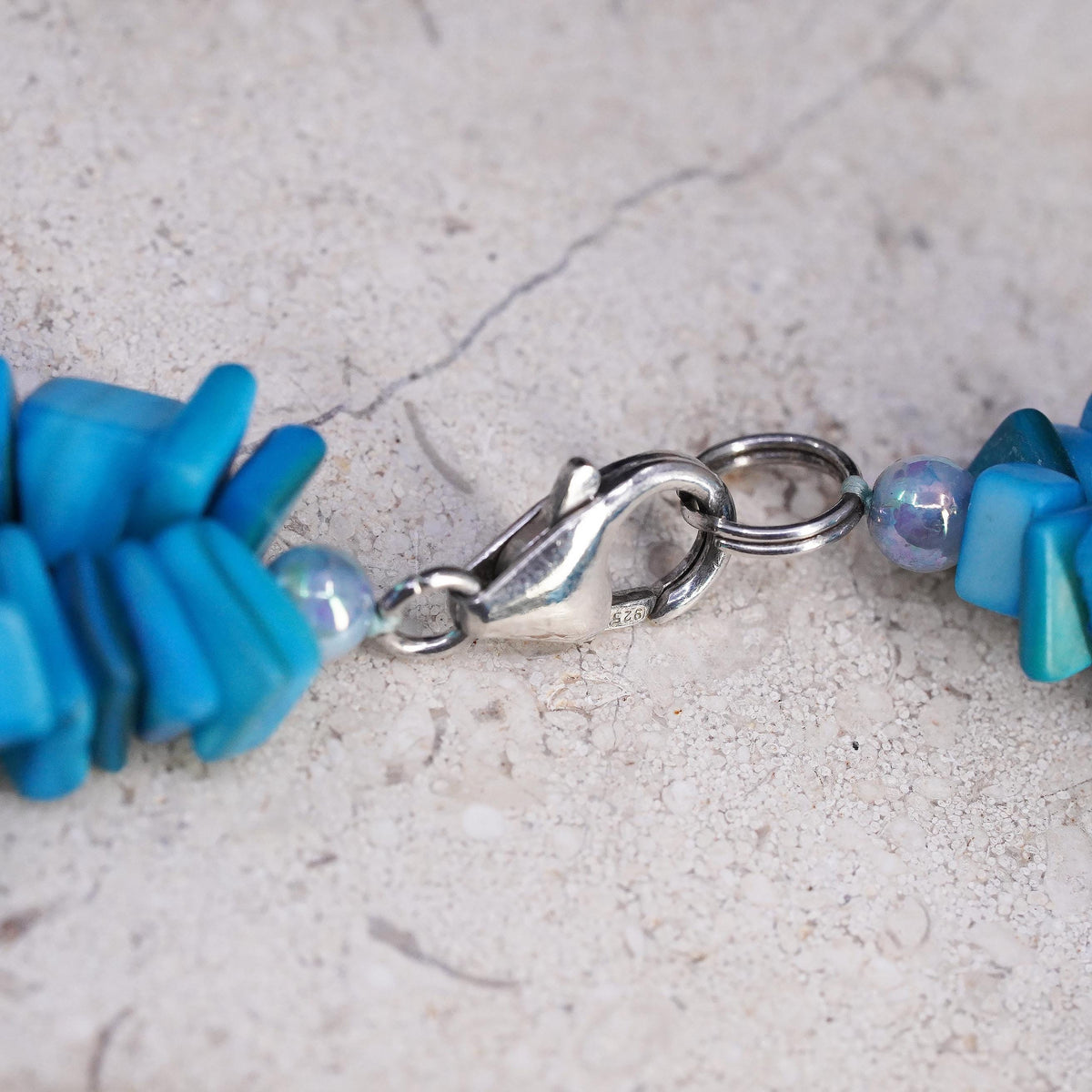 18", vintage Sterling 925 silver necklace with double strands turquoise beads