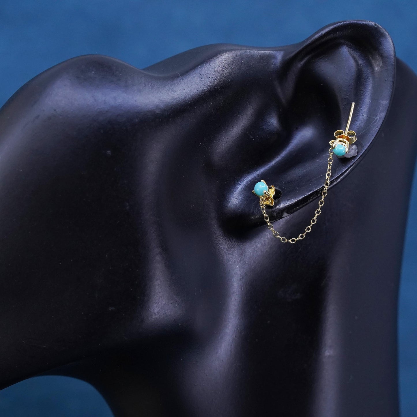 vermeil yellow gold over Sterling silver two earrings, 925 studs with turquoise
