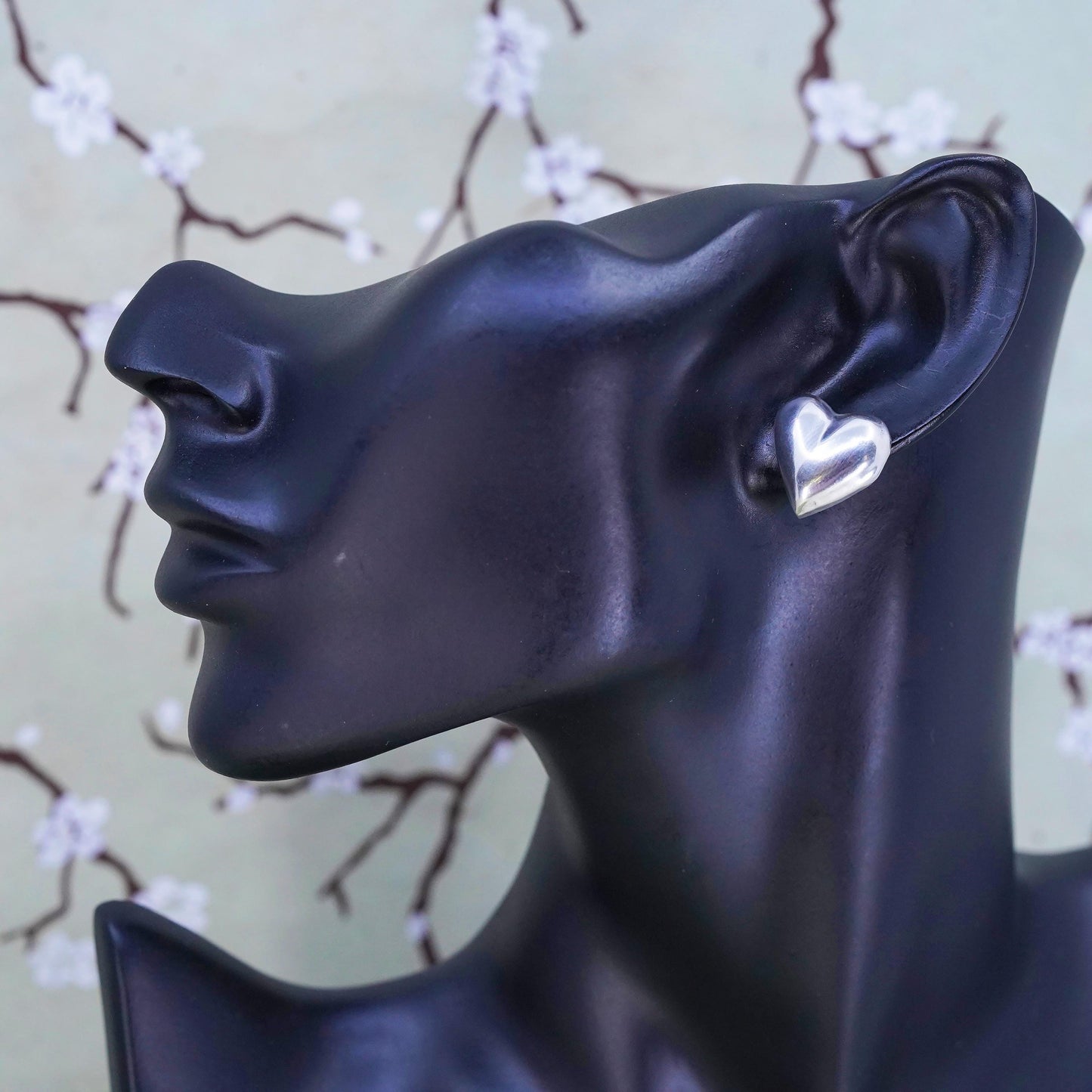 Vintage Mexican Sterling silver handmade earrings, 925 heart studs