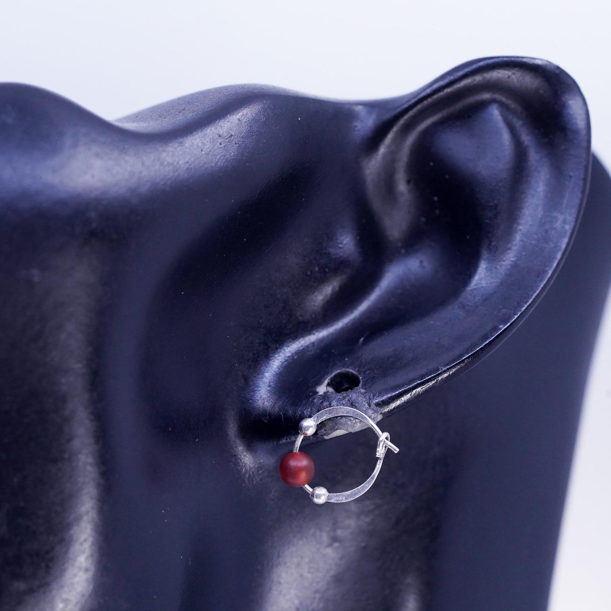 10mm, vintage Sterling silver handmade earrings, 925 Huggie hoops amber bead