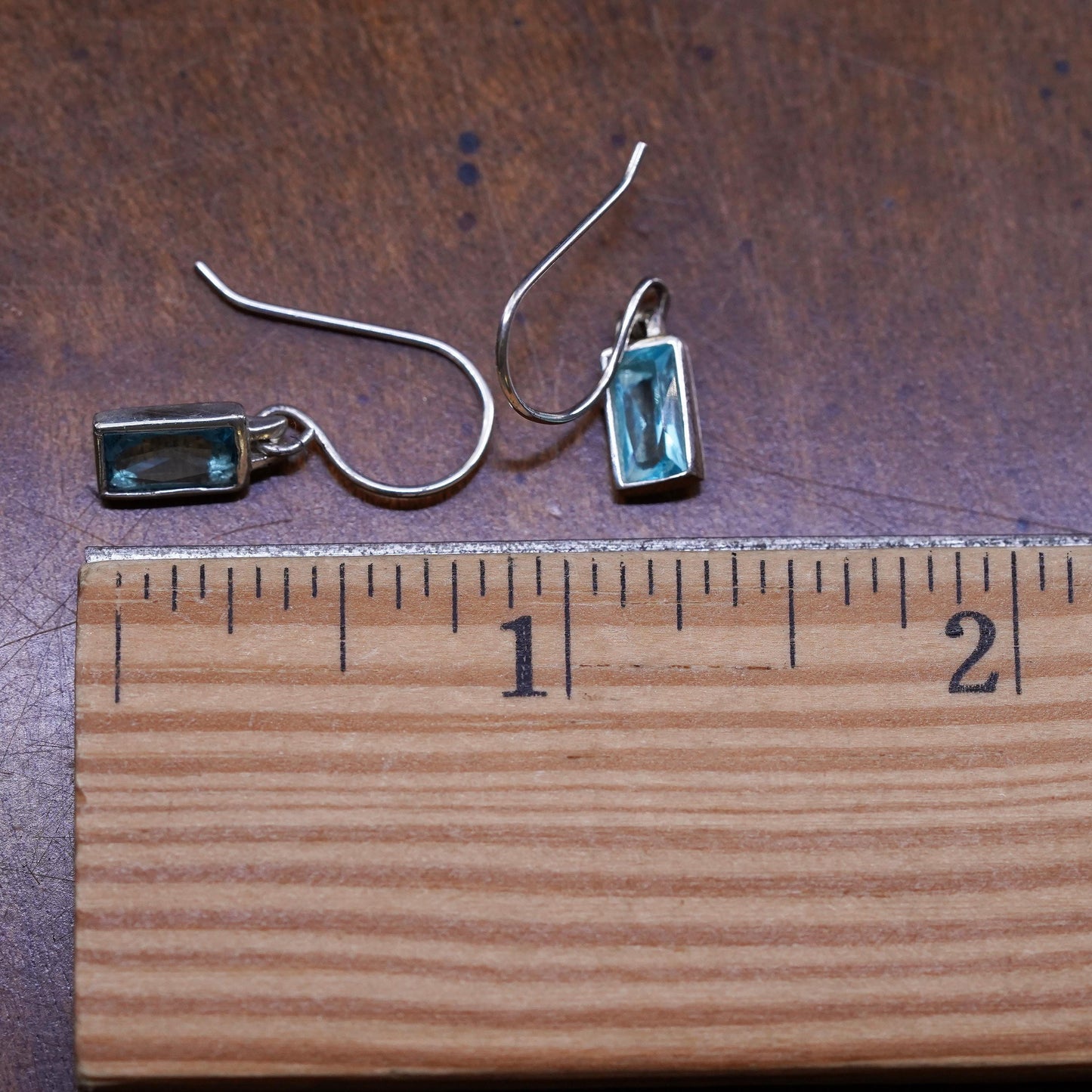 Vintage sterling 925 silver handmade earrings with blue Crystal