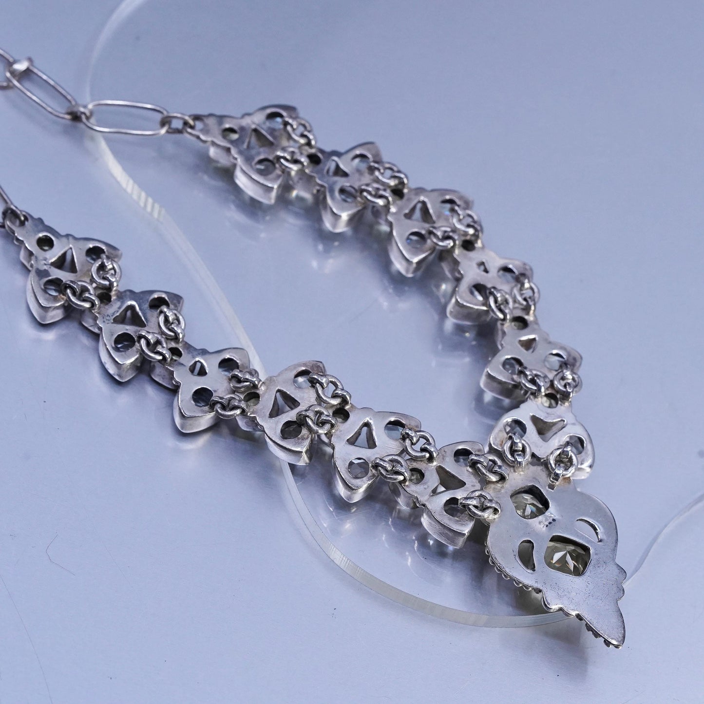 18”, Sterling 925 silver elongated chain necklace Prasiolite amethyst beads