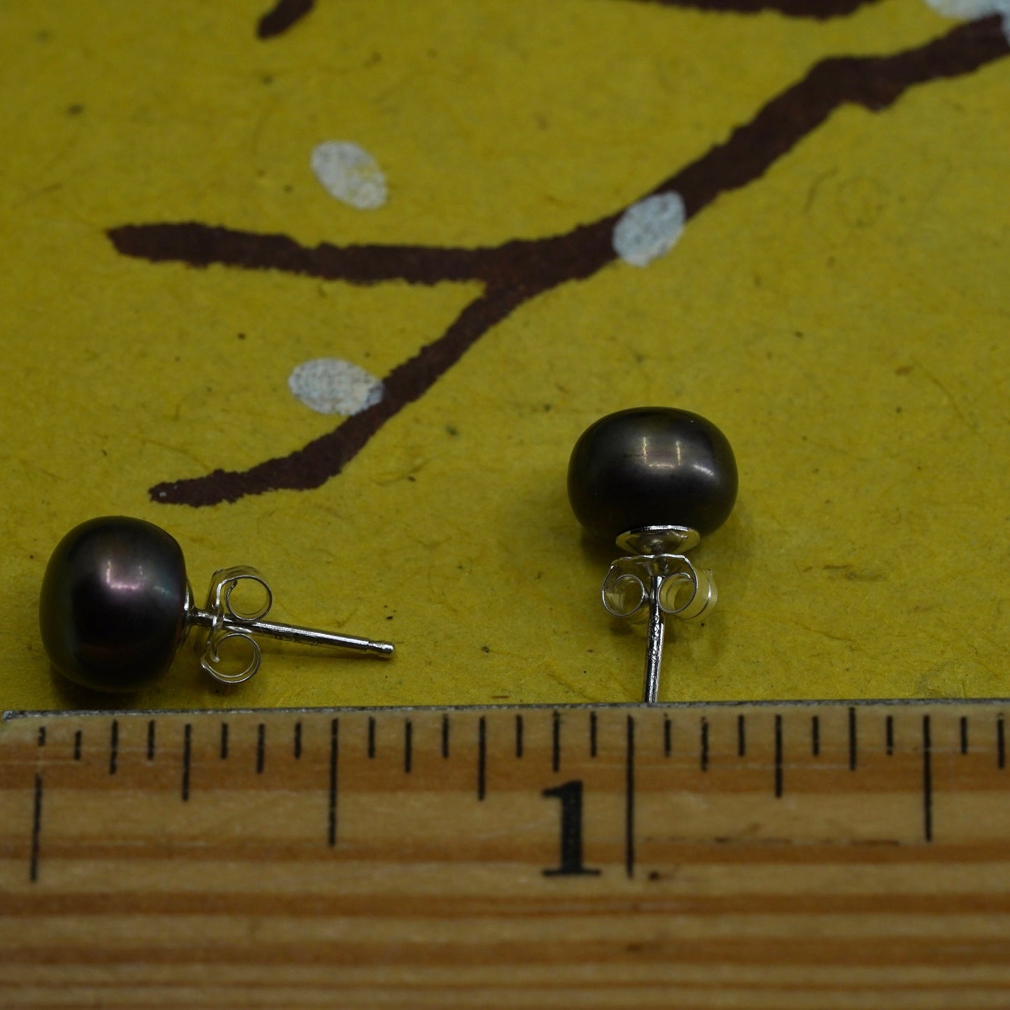 Vintage Sterling silver handmade earrings, 925 black pearl studs
