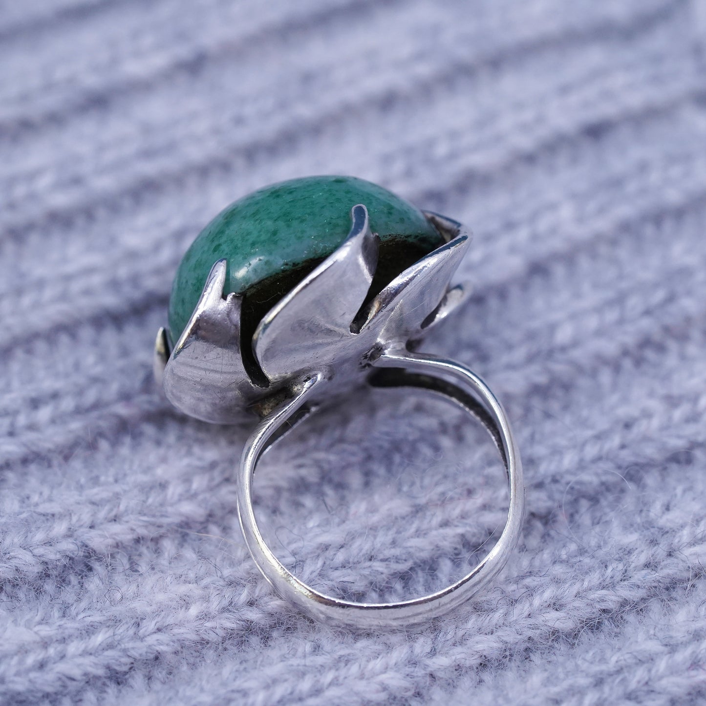 Size 5.5, vintage southwestern SP sterling 925 silver handmade crown ring jade