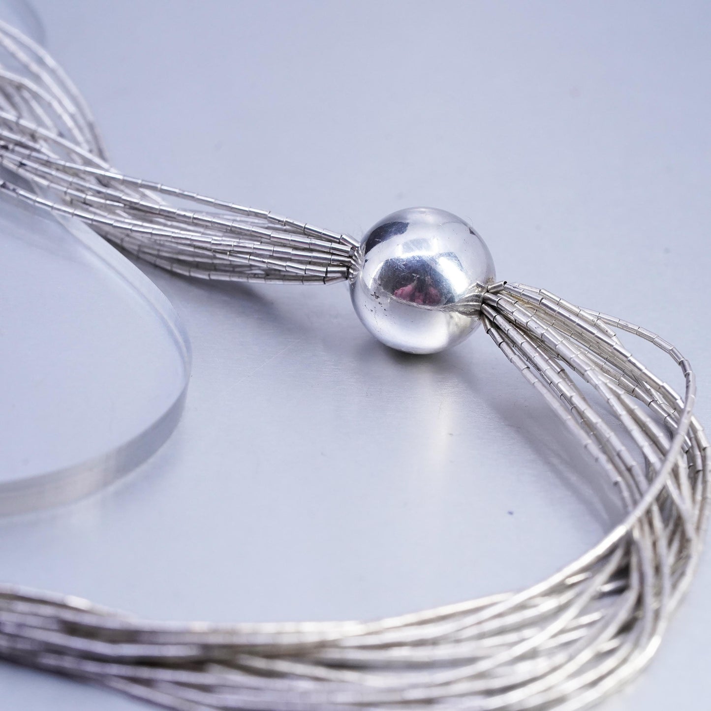 24", Native American Sterling 925 multi 16 strands liquid silver necklace