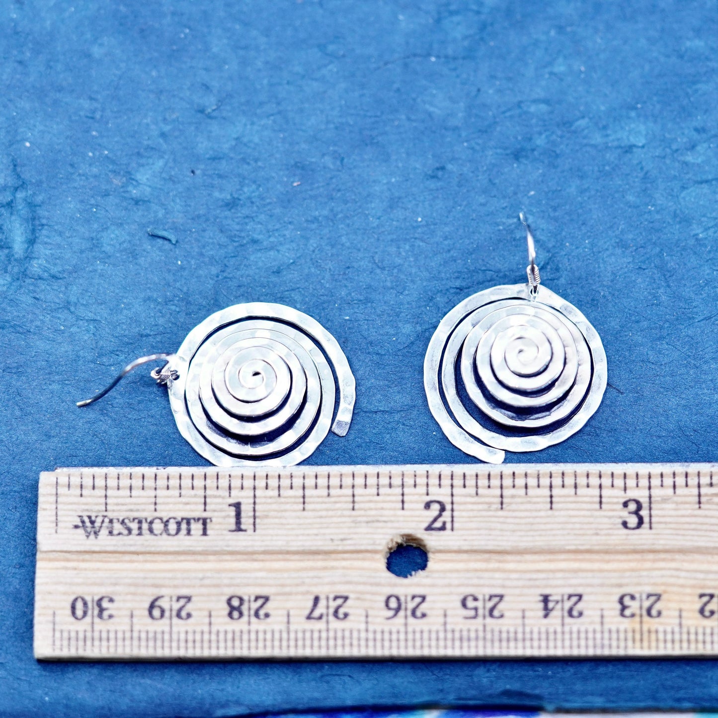 Vintage Sterling Silver handmade Earrings. Hammered 925 swirl dangles