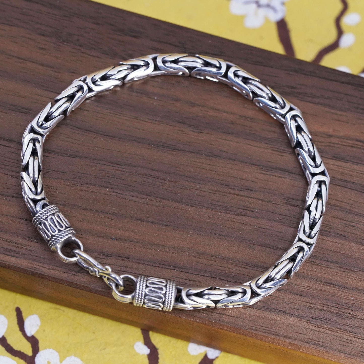 7.25”, vintage bold Sterling silver bracelet, 925 Byzantine, birdcage chain