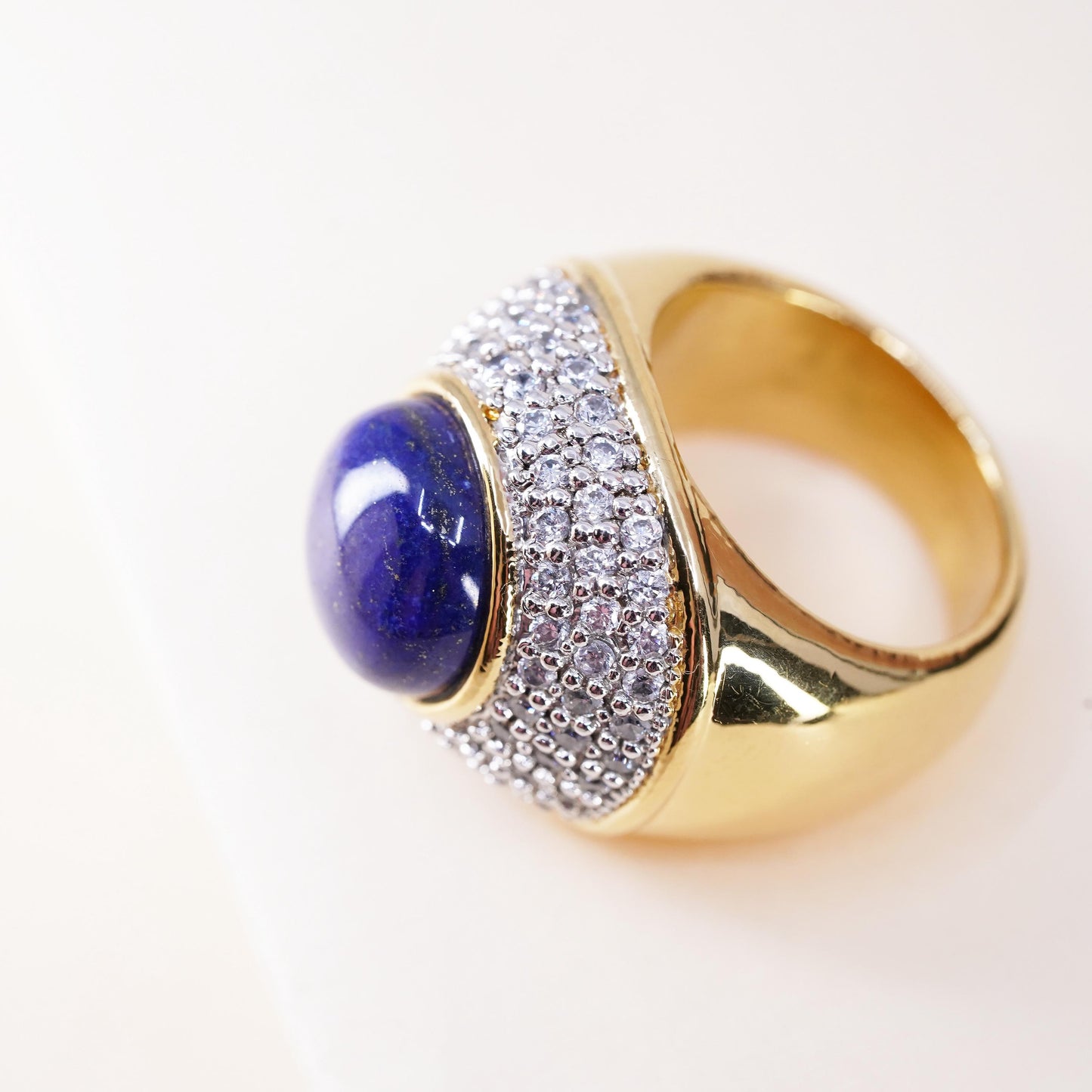 Size 7, 14K GOLD Milor Italian Designer Cigar Band Dome Ring cluster cz lapis