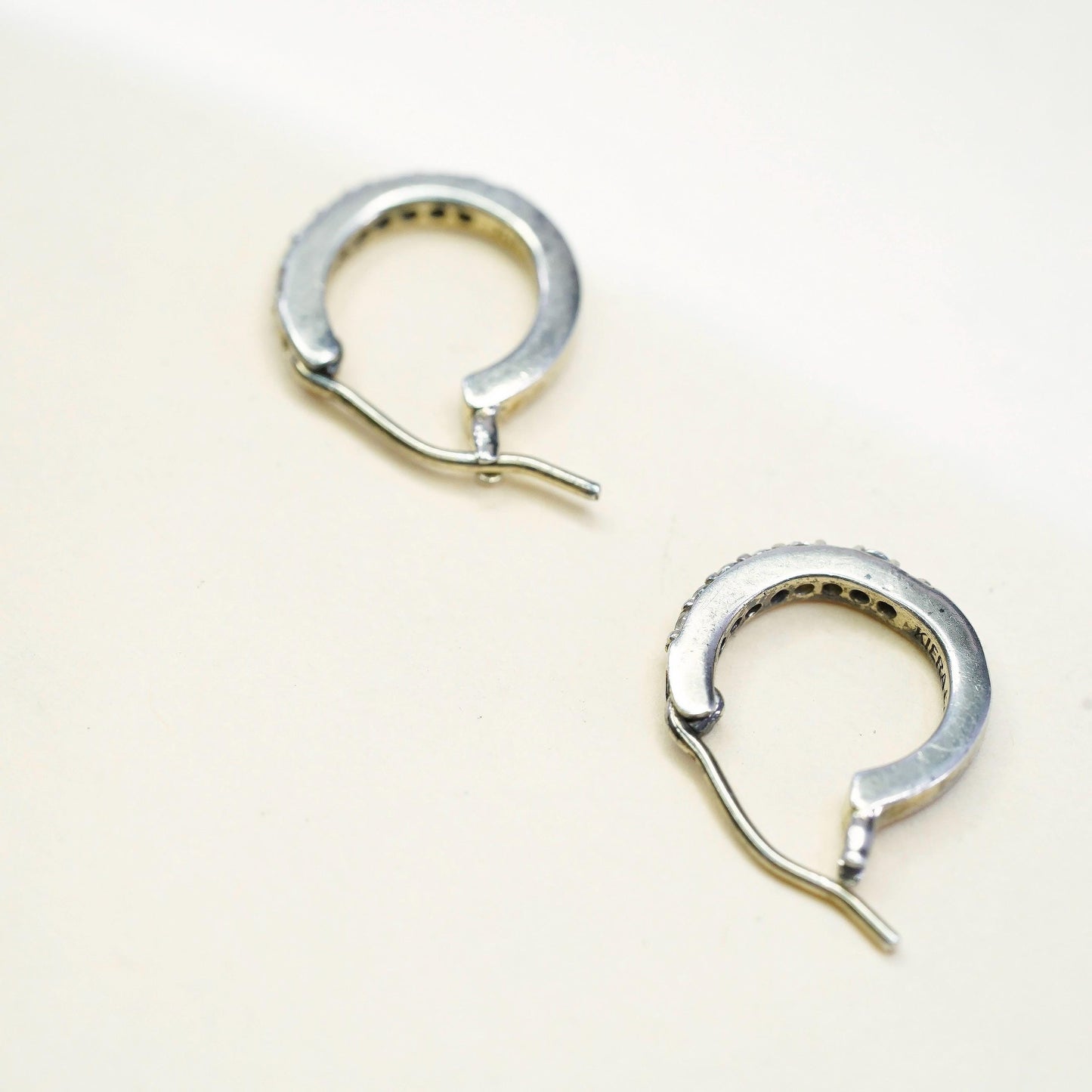 12mm, Vintage Korean Sterling Silver loop earrings, fine 925 hoops cluster cz