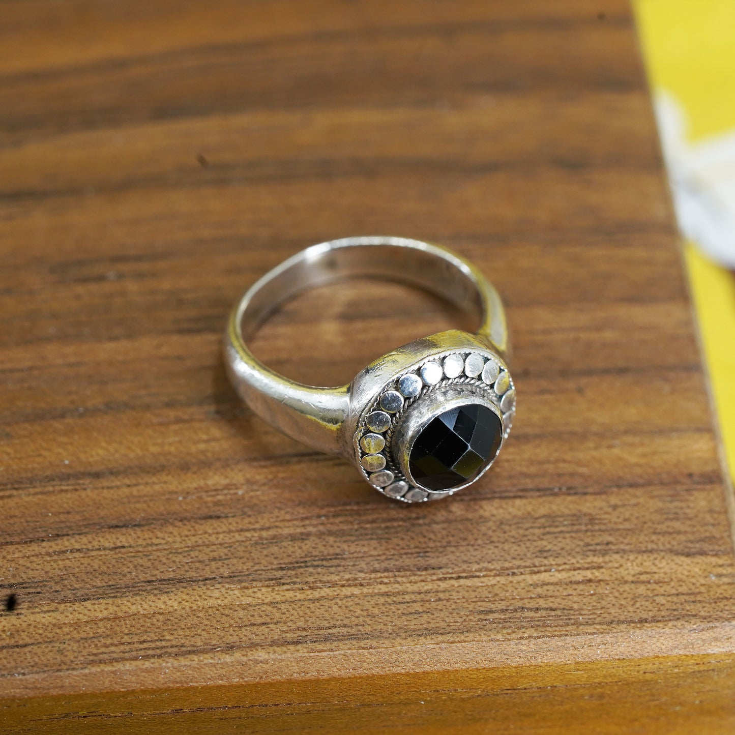 Size 5.75, Mika Sterling 925 silver handmade ring with obsidian and beads