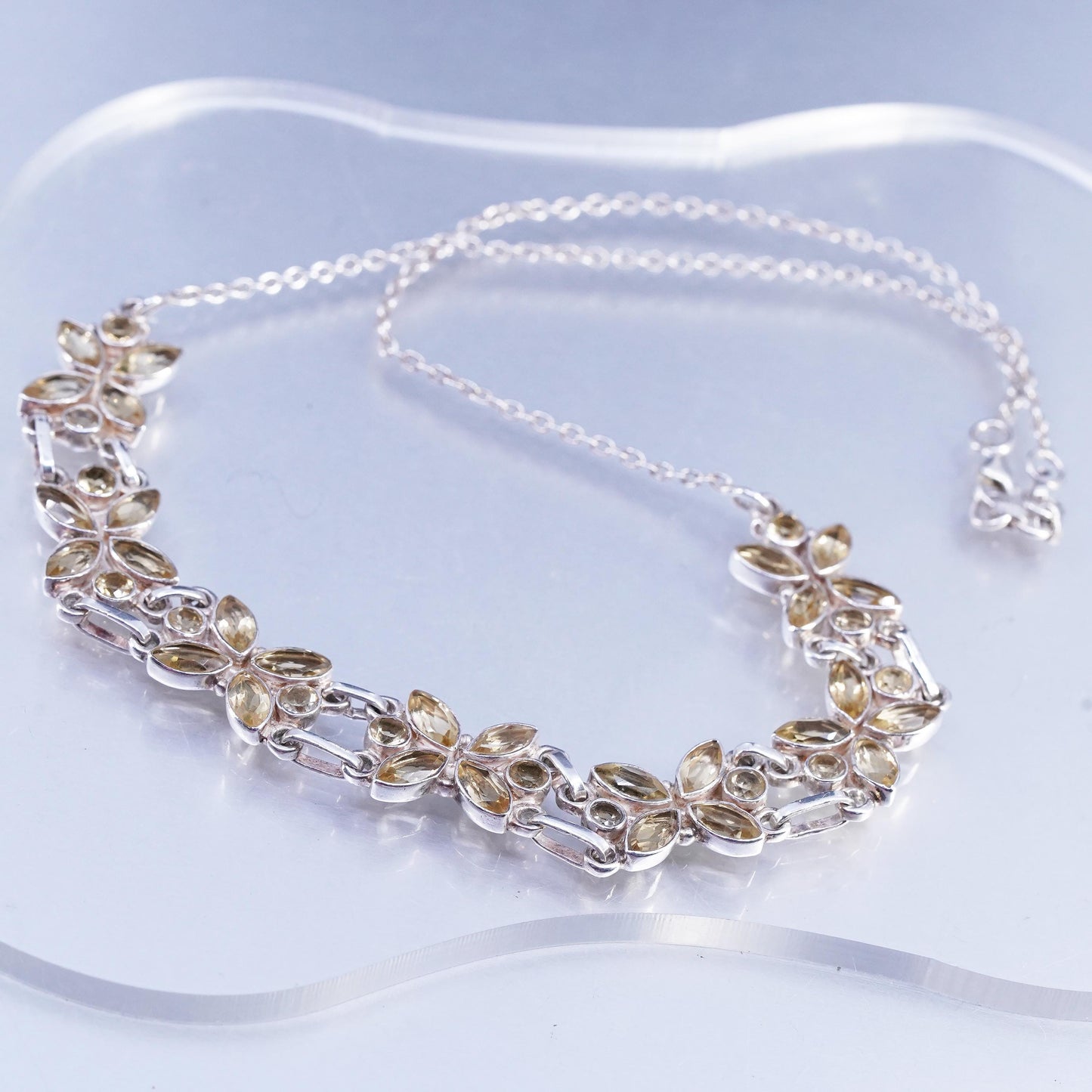 17+1", Sterling 925 silver circle chain necklace citrine butterfly pendant