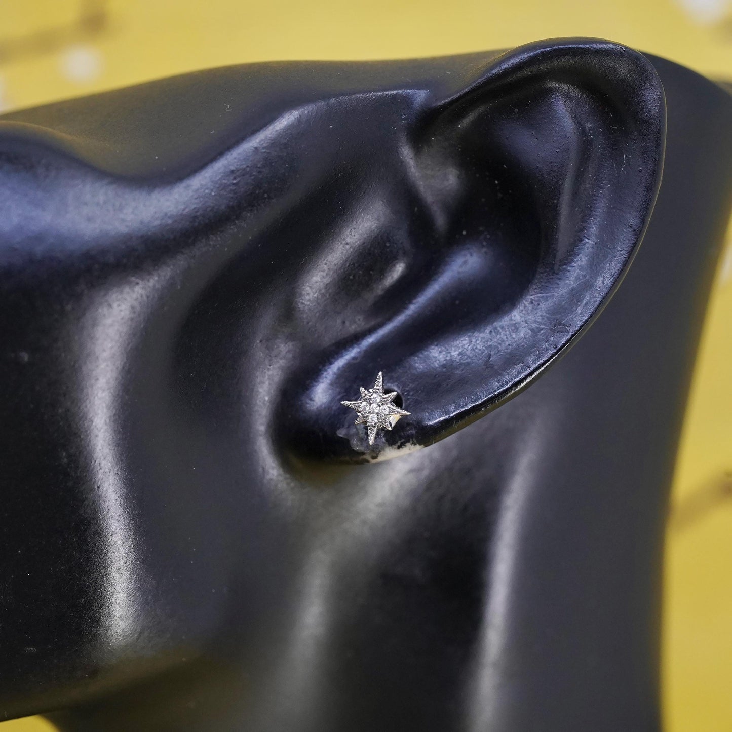 Vintage Sterling silver North Star studs, cz star earrings