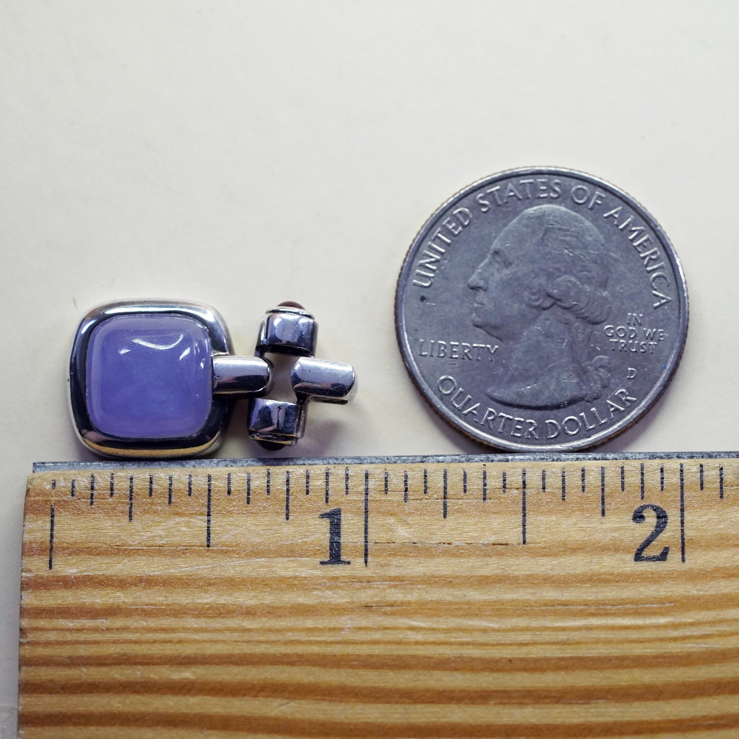 Vintage sterling 925 silver handmade square pendant with purple jade