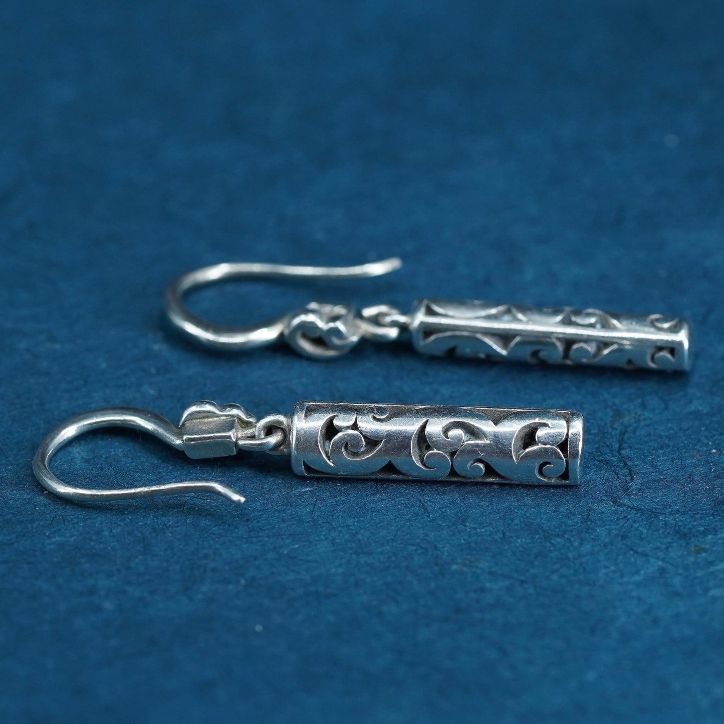 Vintage sterling silver handmade earrings, 925 Bali beads long drop