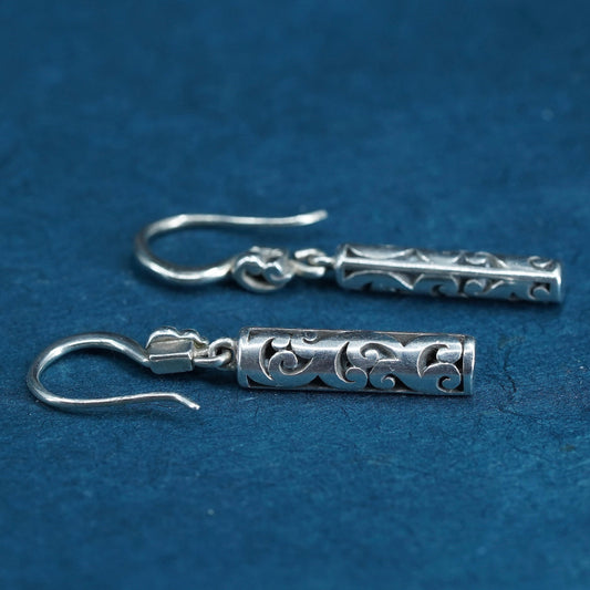 Vintage sterling silver handmade earrings, 925 Bali beads long drop