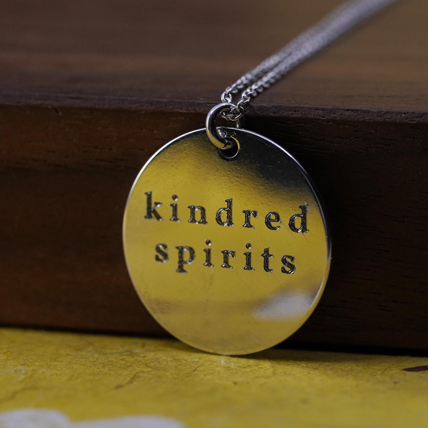 17", sterling silver necklace, 925 circle chain tag pendant “kindred spirits