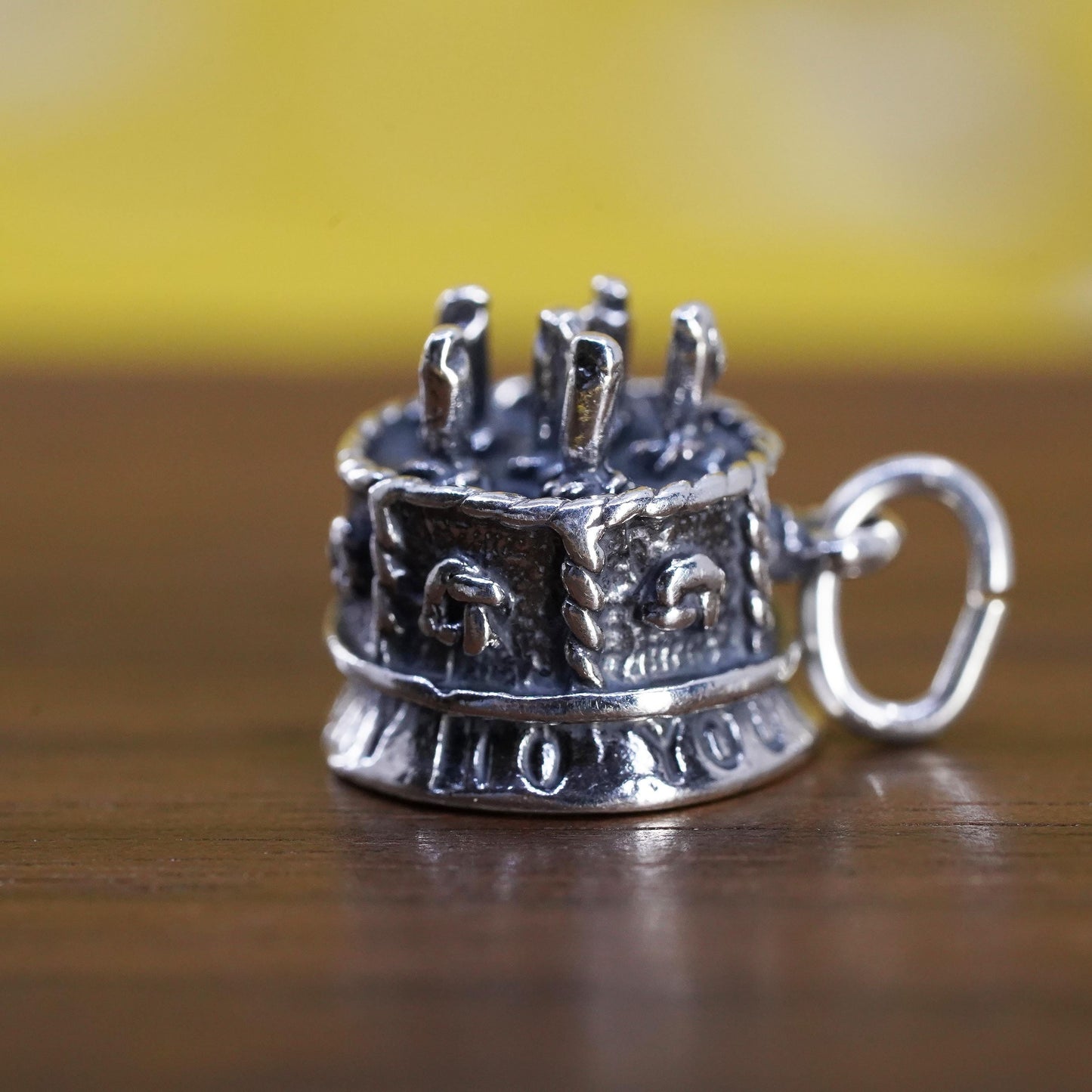 Vintage Sterling silver pendant, 925 cake charm embossed “happy birthday”