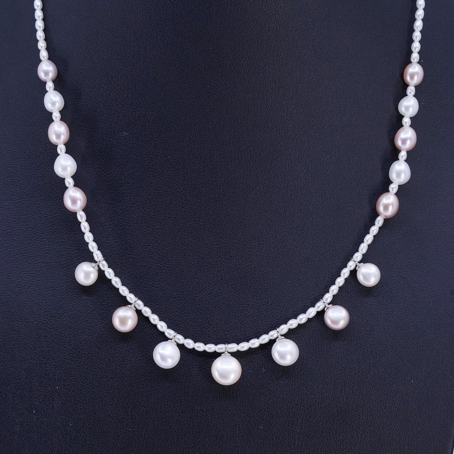 17", vintage freshwater pearl handmade necklace with Sterling 925 silver clasp