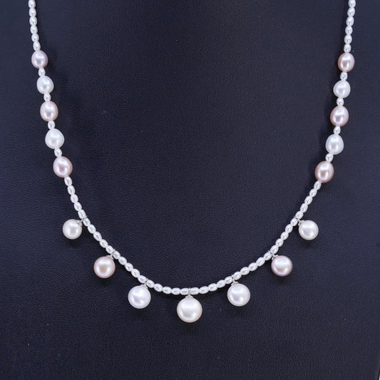 17", vintage freshwater pearl handmade necklace with Sterling 925 silver clasp