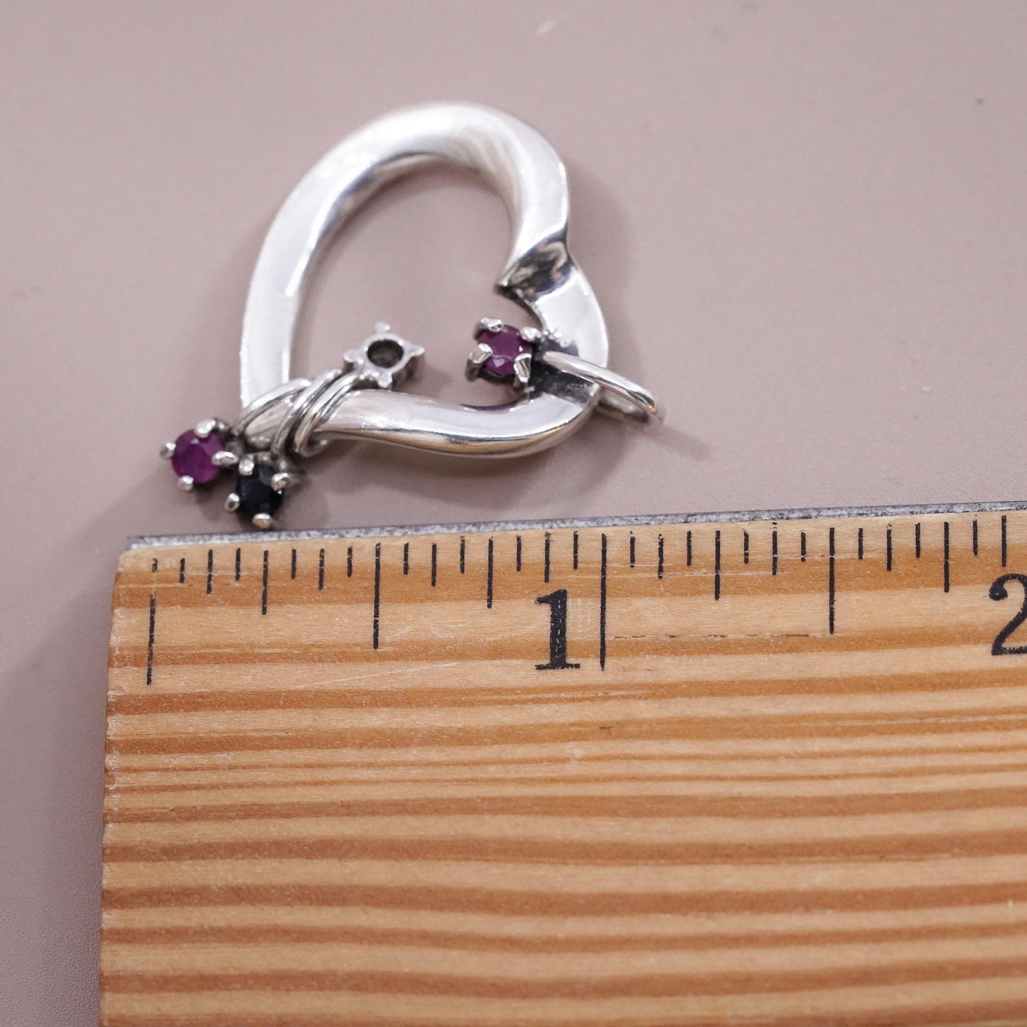 Lenox Sterling Silver Sliding ruby diamond Charm Pendant Heart Multi Birthstone