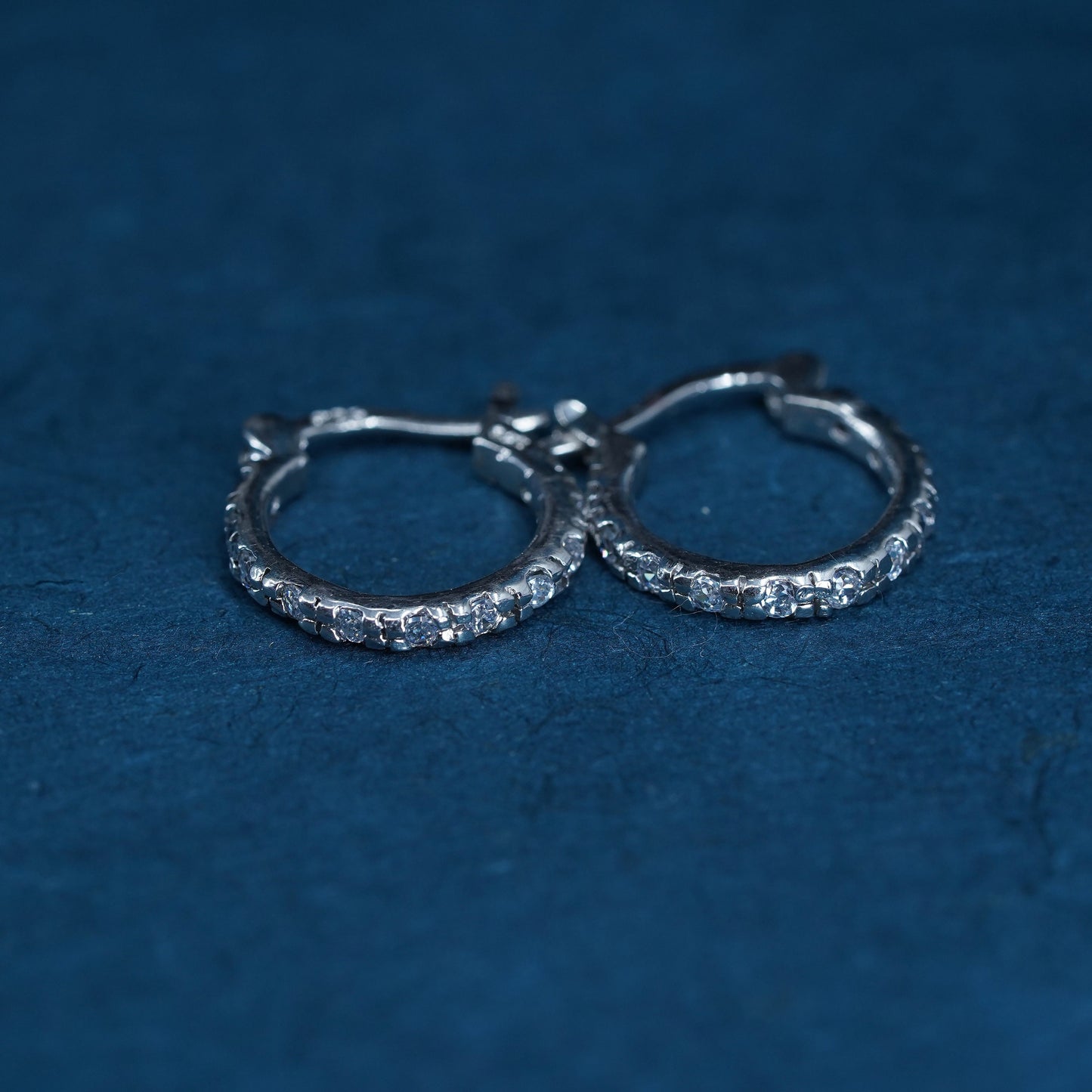 0.5", vintage Sterling silver handmade hoop earrings, 925 huggie with cz