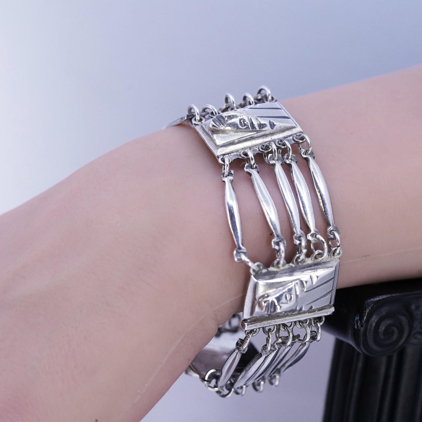 6.5", VTG Mexican southwestern Sterling 925 silver handmade face mask bracelet