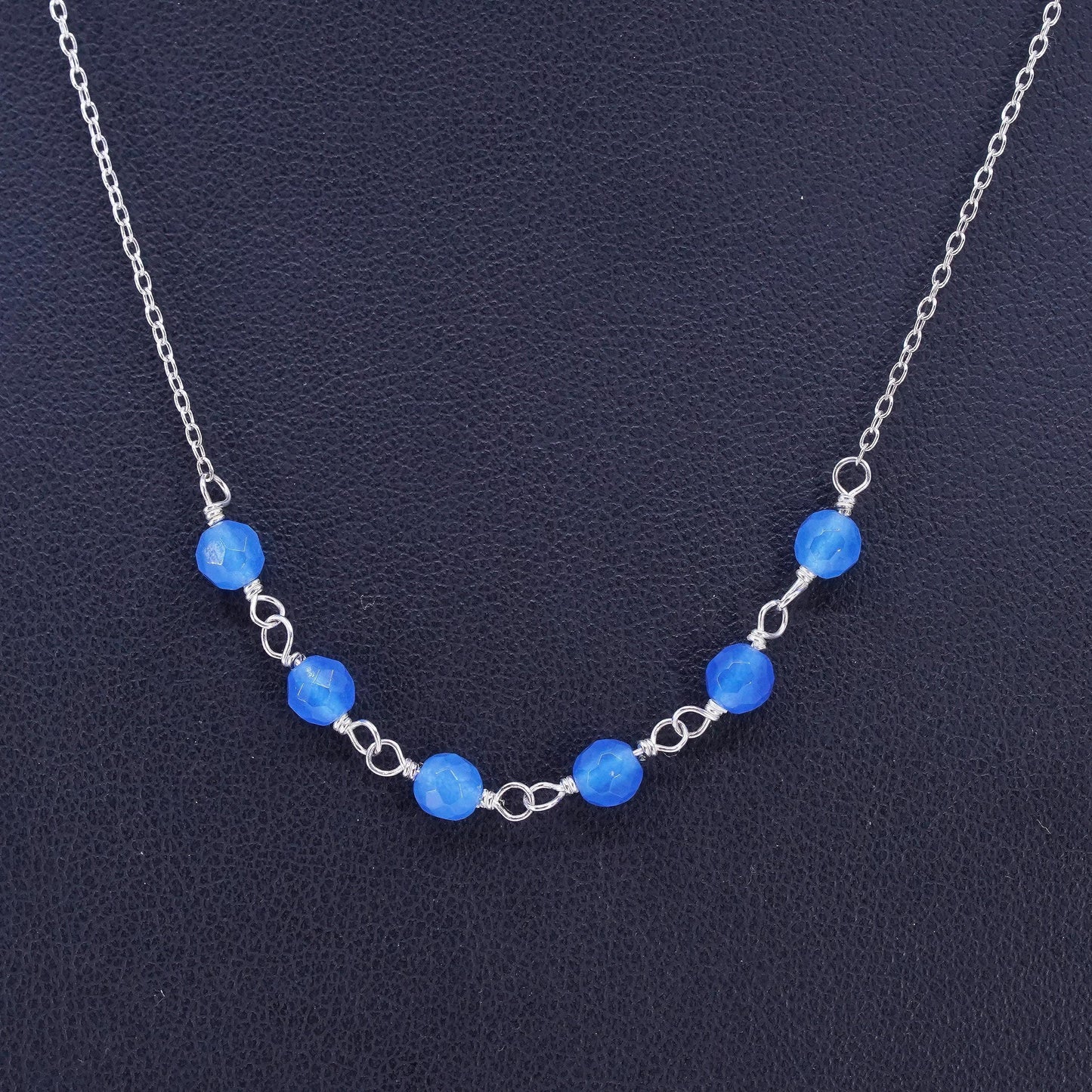 18", vintage Sterling 925 silver circle chain necklace with chalcedony beads