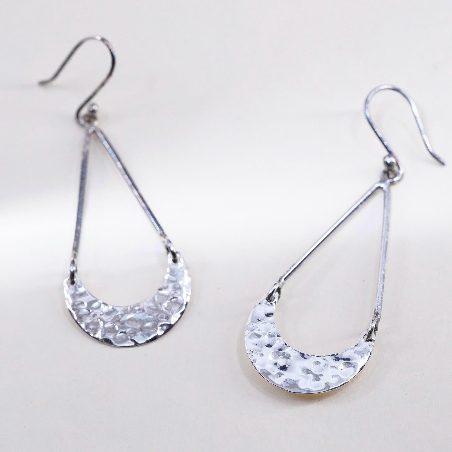 Vintage sterling silver handmade earrings, 925 silver teardrop dangles hammered