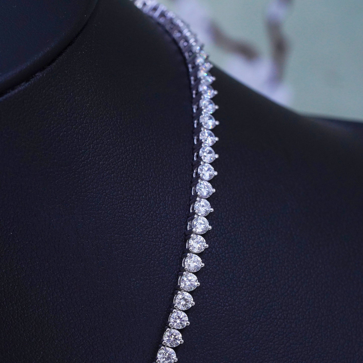 16”, Vintage sterling 925 silver tennis necklace, 925 chain with cz
