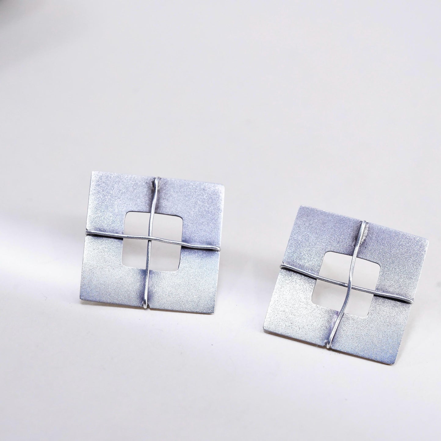 Vintage southwestern matte sterling silver studs, 925 square wired earrings