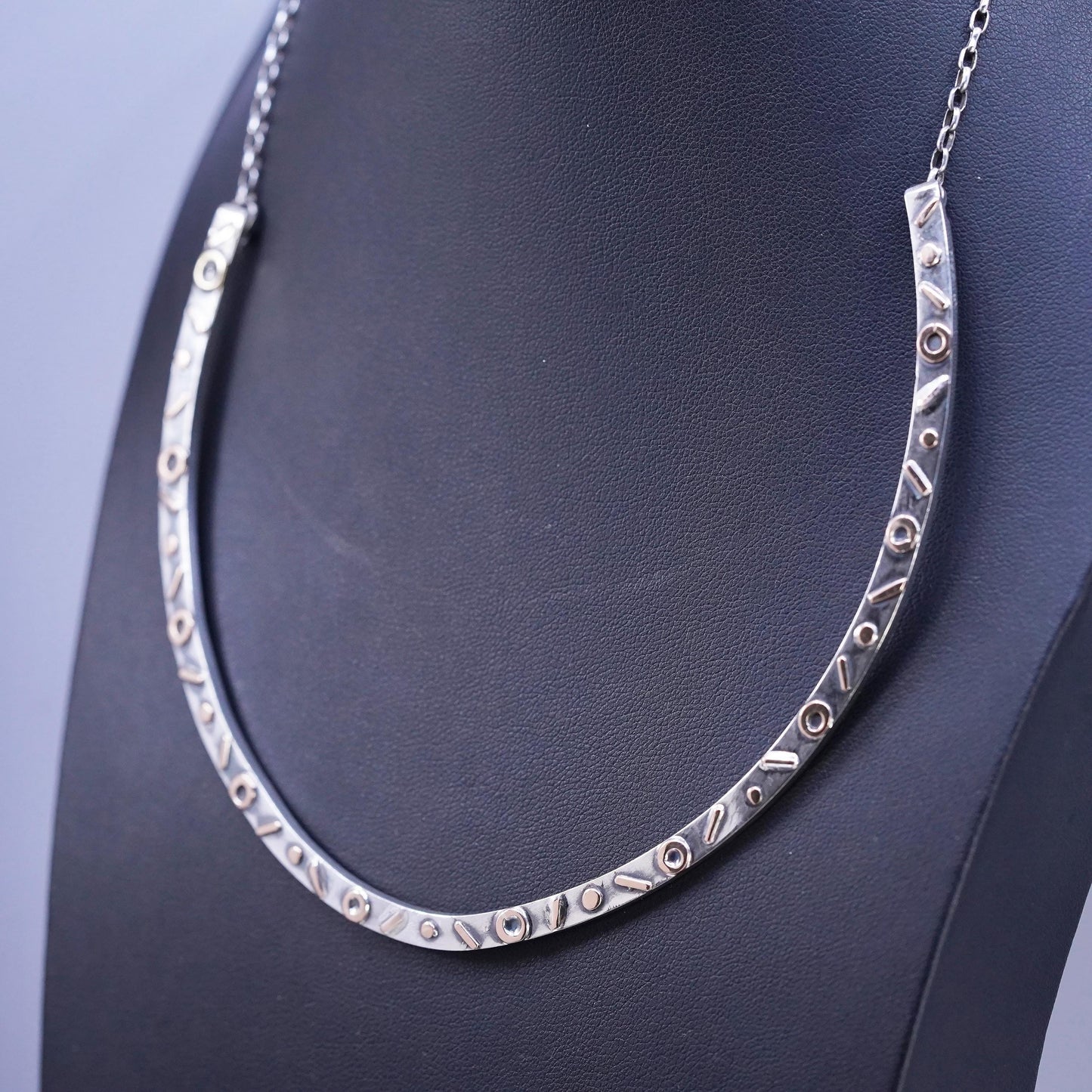 16", European two tone Sterling silver necklace, 925 choker collar elongated