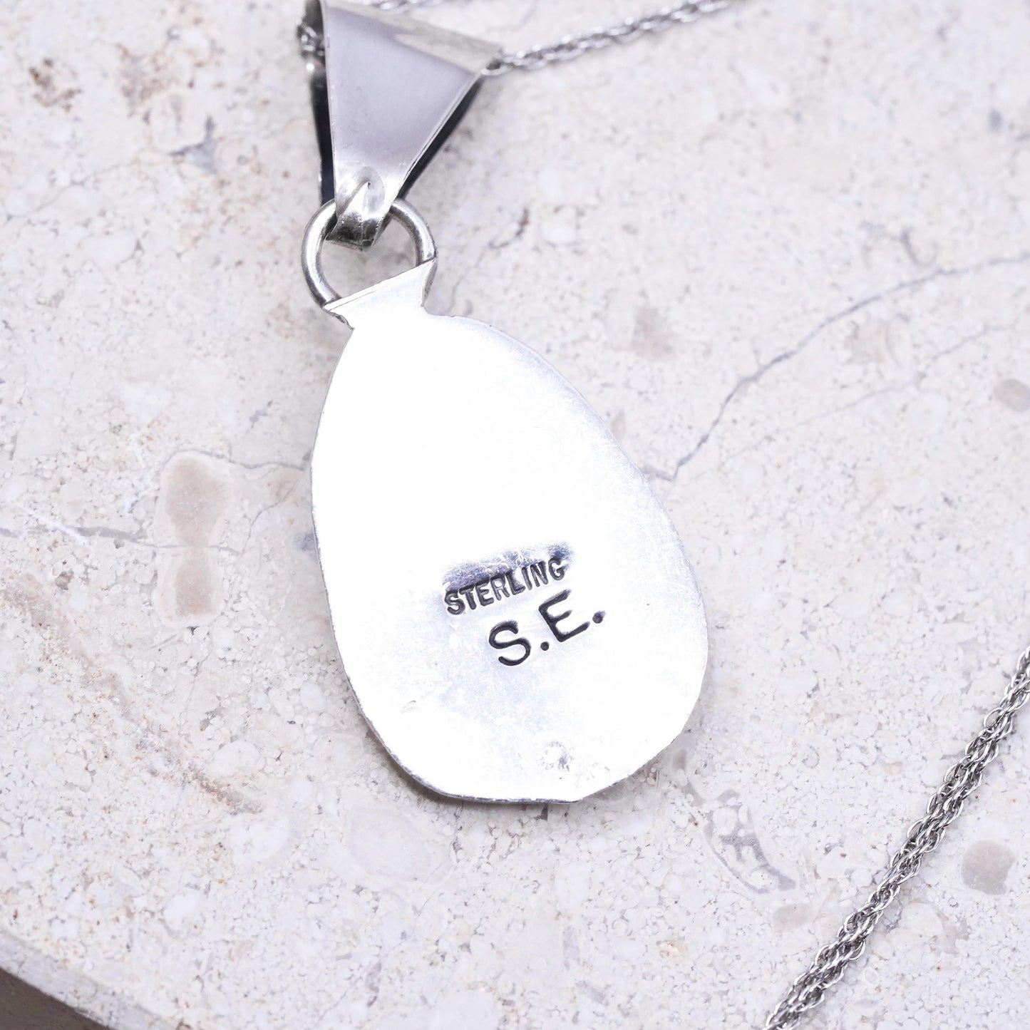 Native American Sensa Eustac Sterling 925 silver box necklace teardrop bear paw