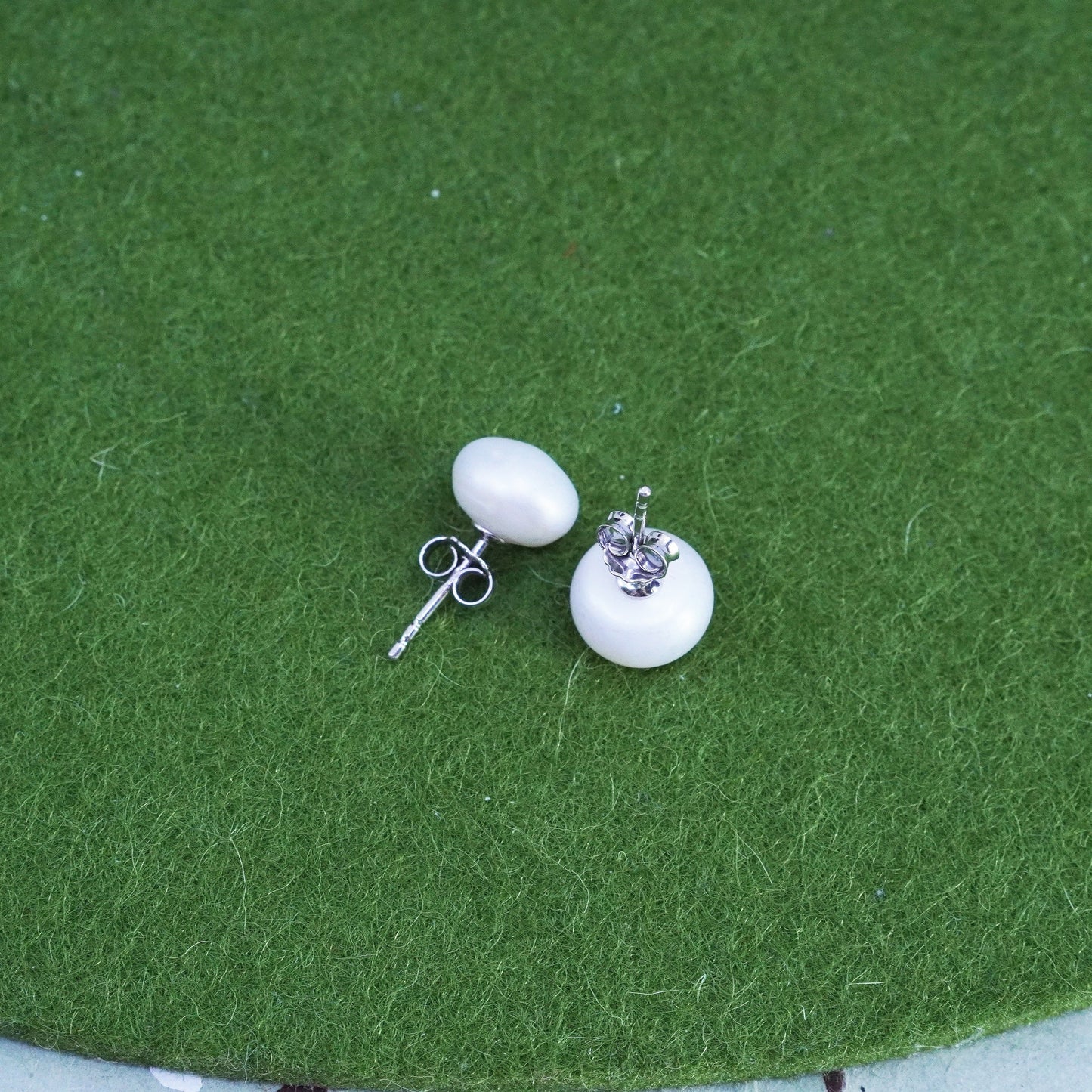 Vintage sterling silver earrings, 925 studs with white pearl