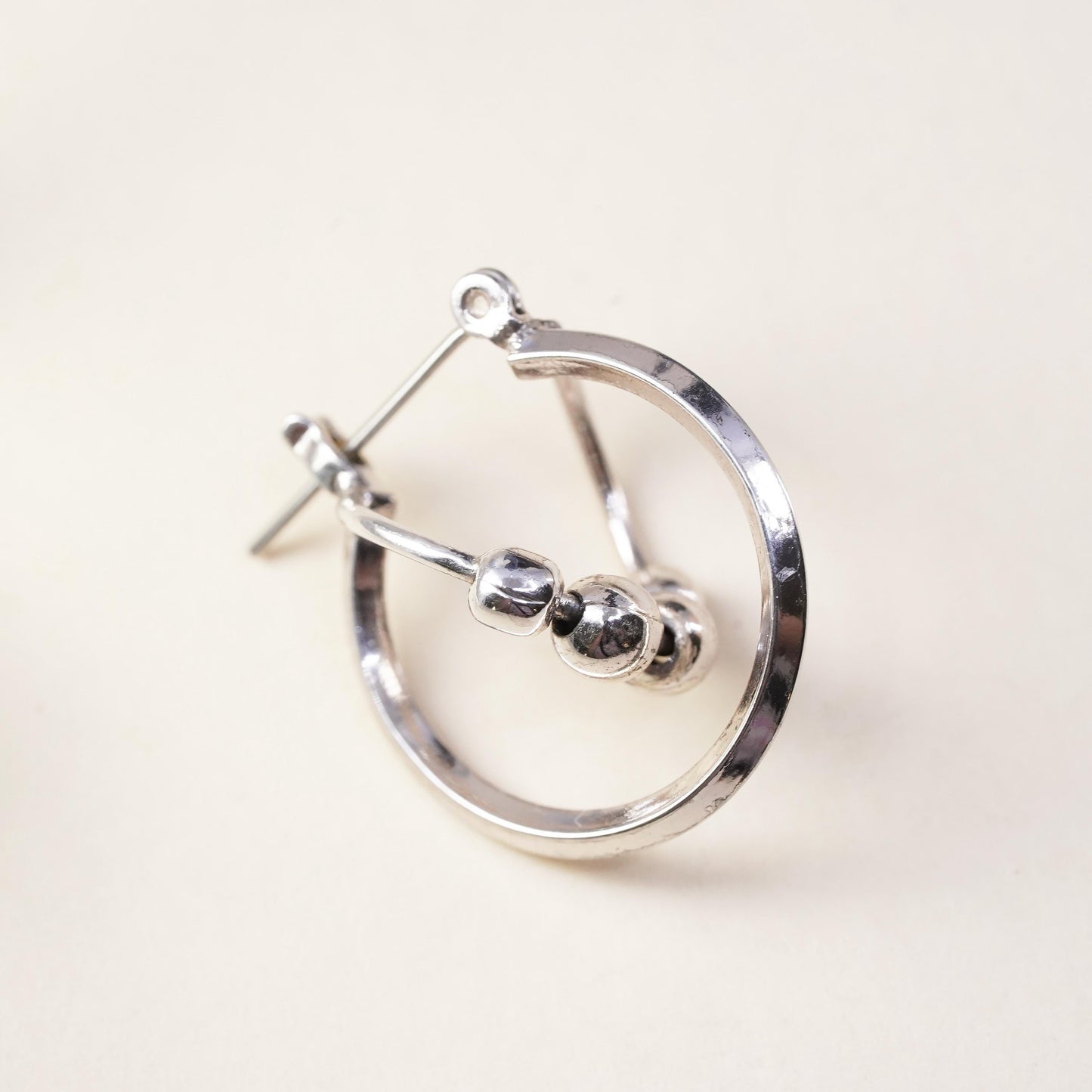 0.75", Vintage sterling silver loop single earring, entwinted hoop with beads