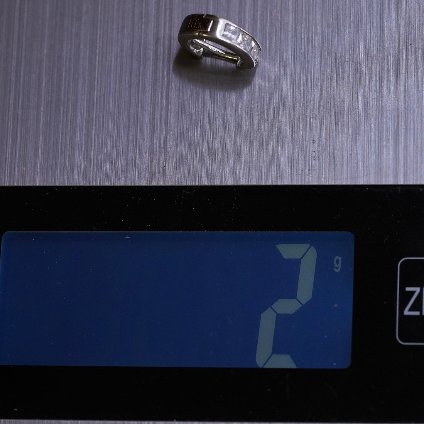 0.5", Vintage sterling silver loop single earring, minimalist hoop with cz