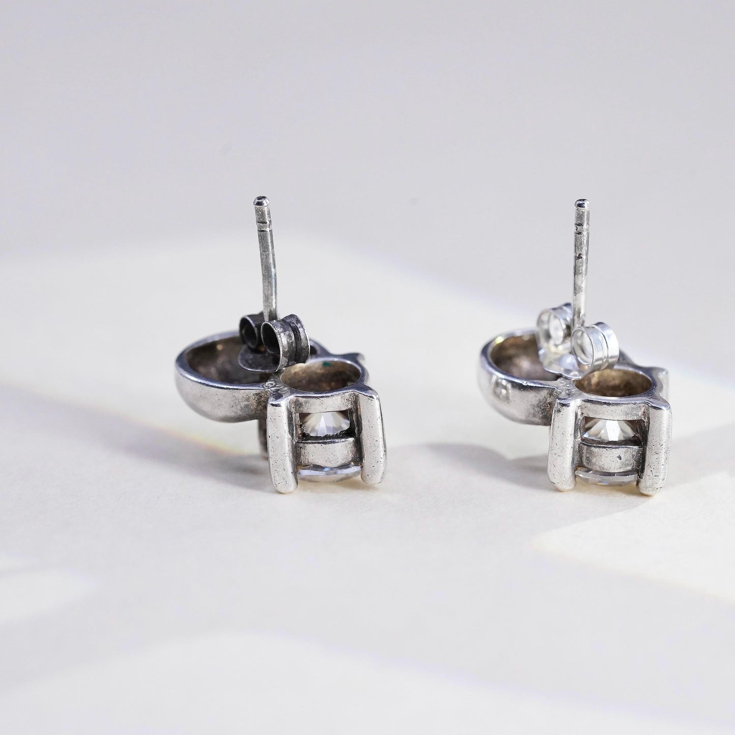 Vintage 925 sterling silver genuine cz studs, fashion minimalist earrings