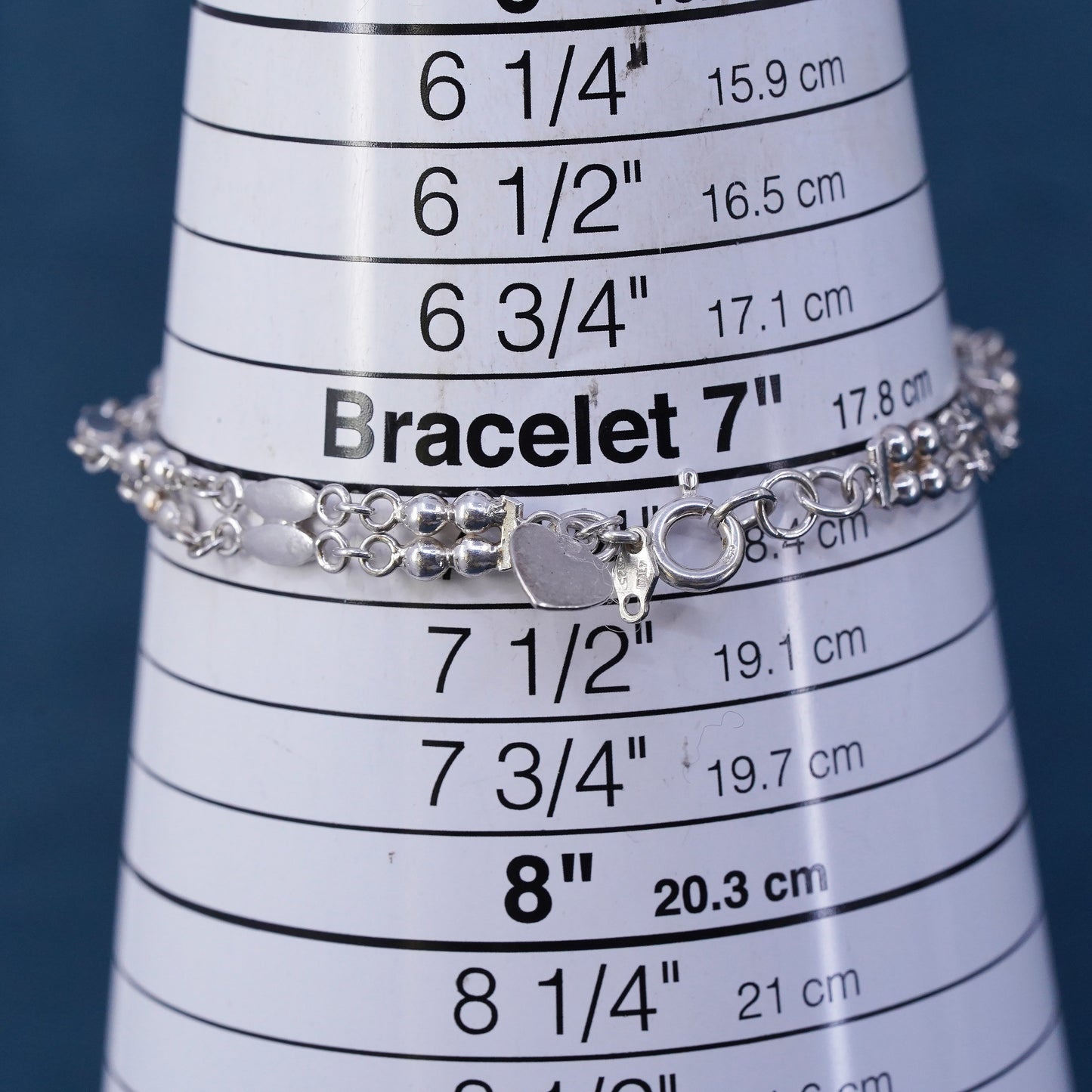 7.25", vintage Mexican Sterling silver handmade chain, 925 beads bracelet
