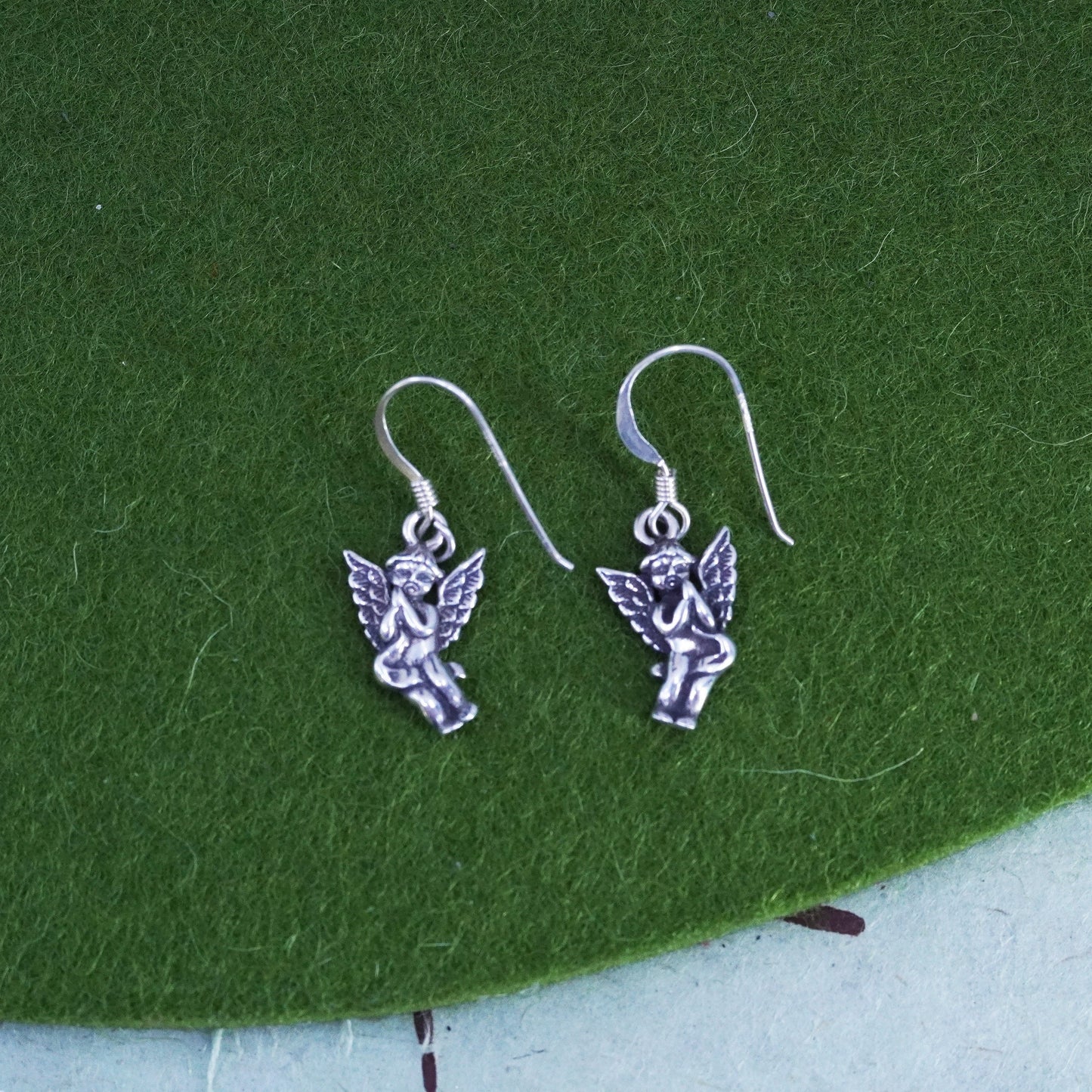 Vintage Sterling silver handmade earrings, 925 angel dangles