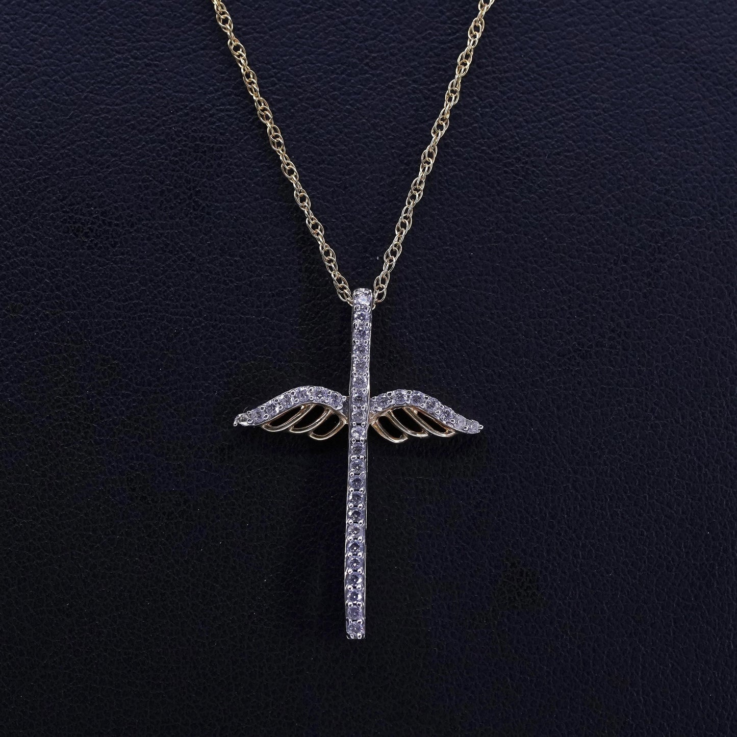 18”, vermeil gold over sterling 925 silver box necklace cross pendant diamond