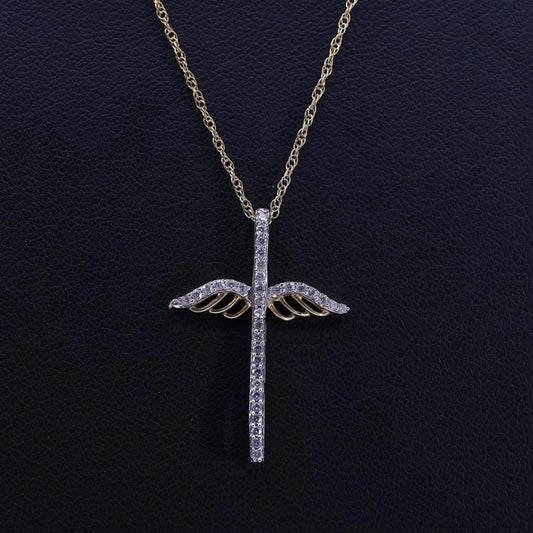 18”, vermeil gold over sterling 925 silver box necklace cross pendant diamond