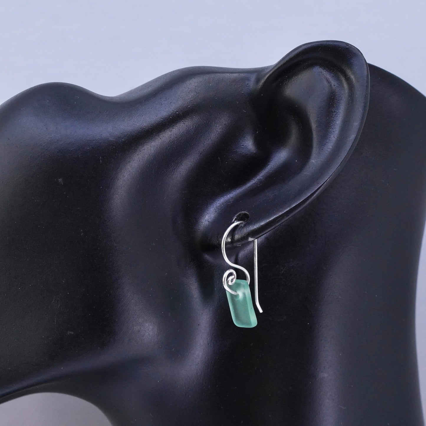 Vintage Sterling 925 silver earrings with green sea washed glass